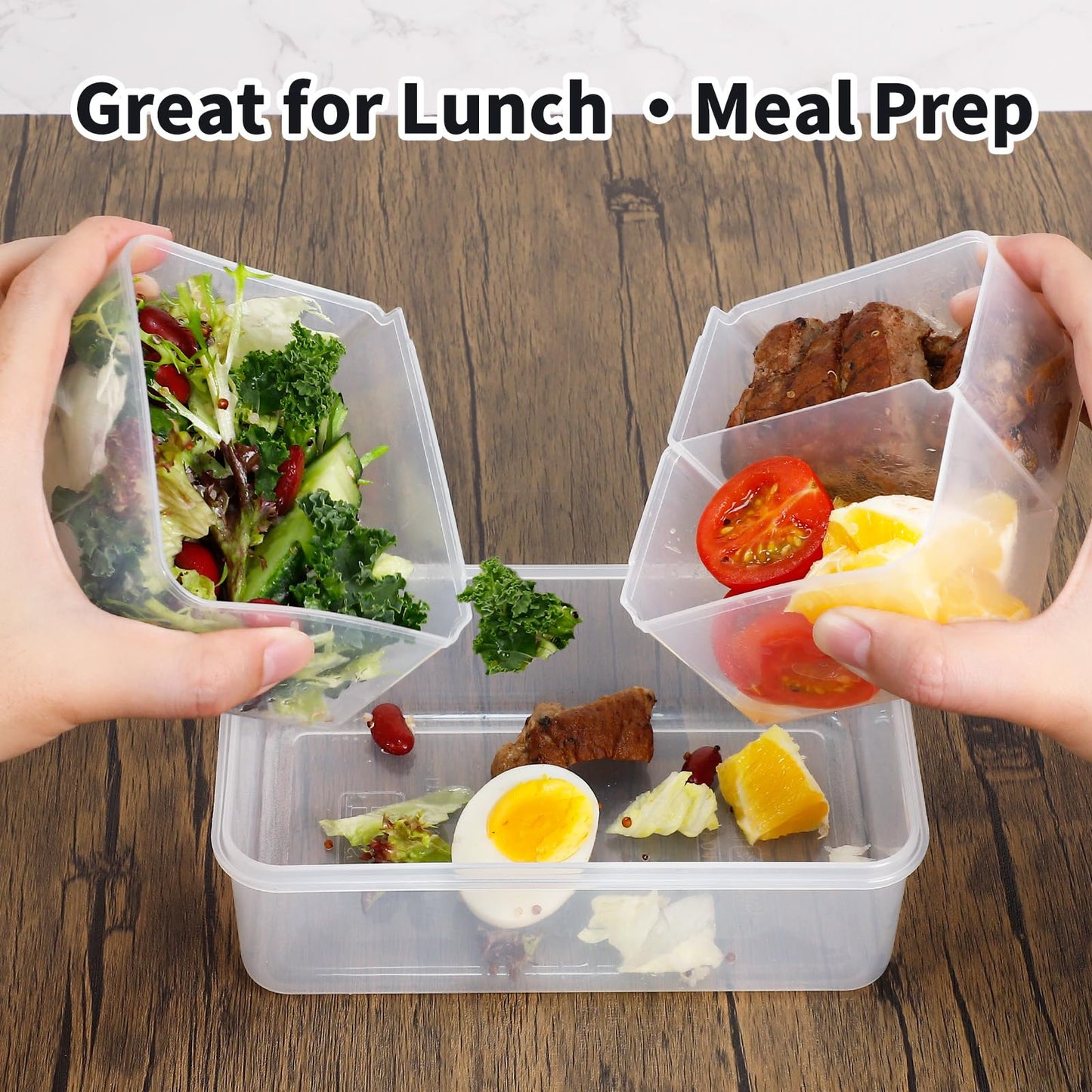 KIGI Meal Prep Containers for Adult Lunch & Snacks, Leak-Proof, BPA-free Plastic, Removable Divided Inserts, Airtight lids, 3 Compartment Food Storage, Microwave Safe, Bento Box, 4.7 Cup, 12 Piece Set