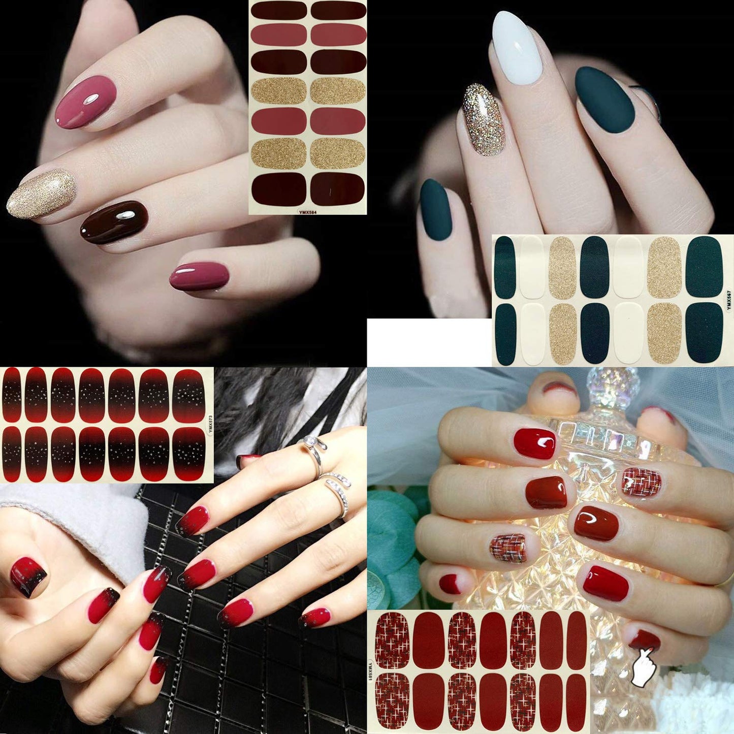 SILPECWEE 20 Sheets Red Nail Polish Strips for Women Self Adhesive Nail Polish Stickers Full Nail Wraps Gel Nail Strips Sticker Nails Manicure Design with 1pc File