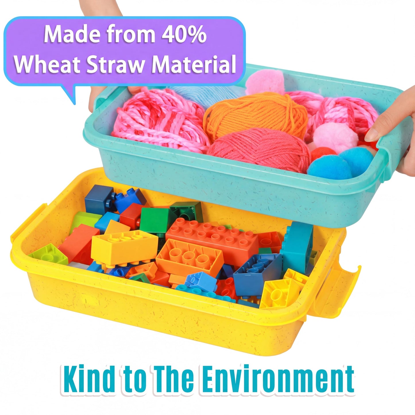 Carolart 3 Pack, Empty Sensory Bin, Wheat Straw Material，13.5 Inch Storage Container, Portable Plastic Storage Bins, Stackable Play Tray for toys,arts,crafts and sand.