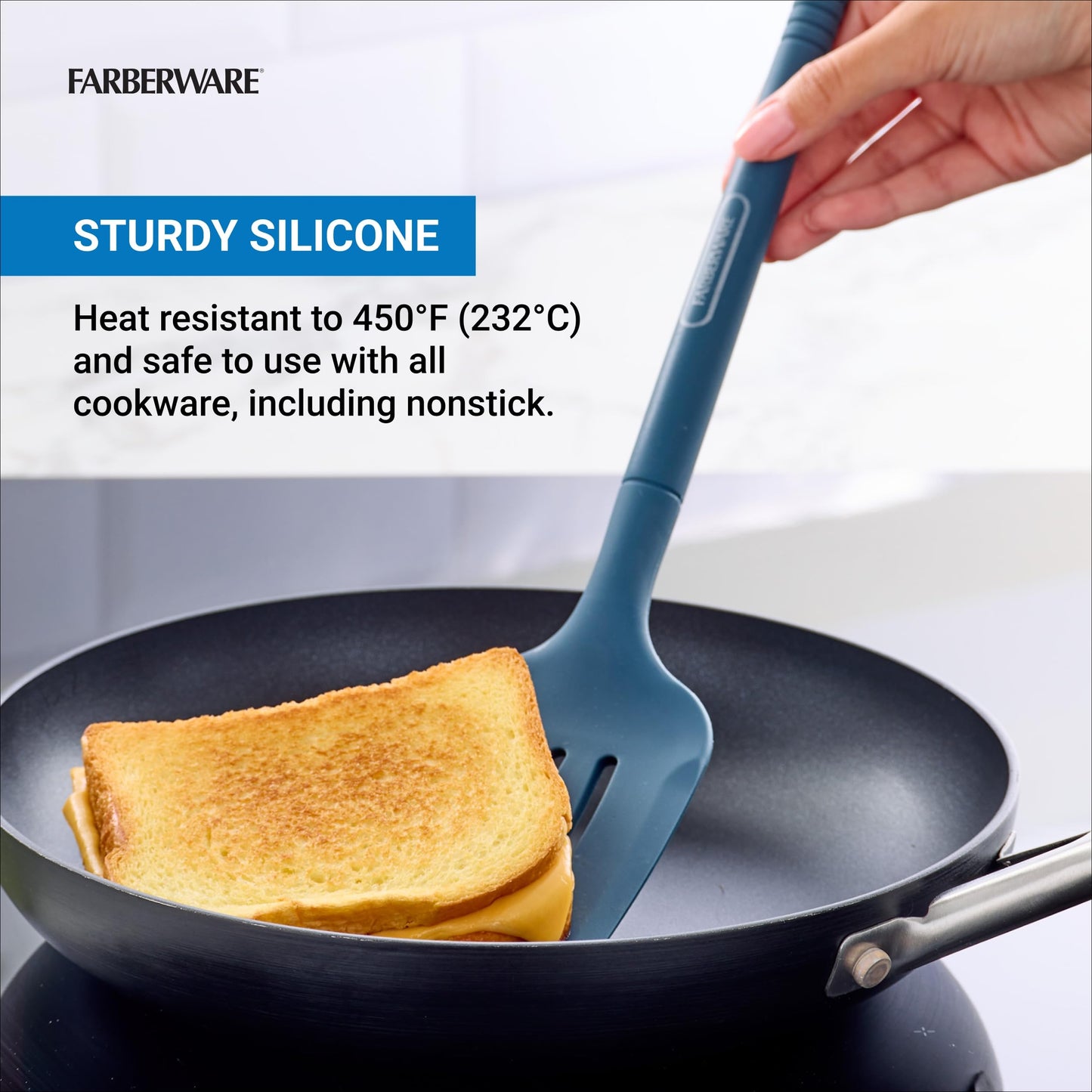 Farberware Professional Slotted Turner – Heat Resistant Silicone for Flipping and Serving Delicate or Dense Foods – 13 Inch Kitchen Spatula Safe for Nonstick Cookware, Dishwasher Safe