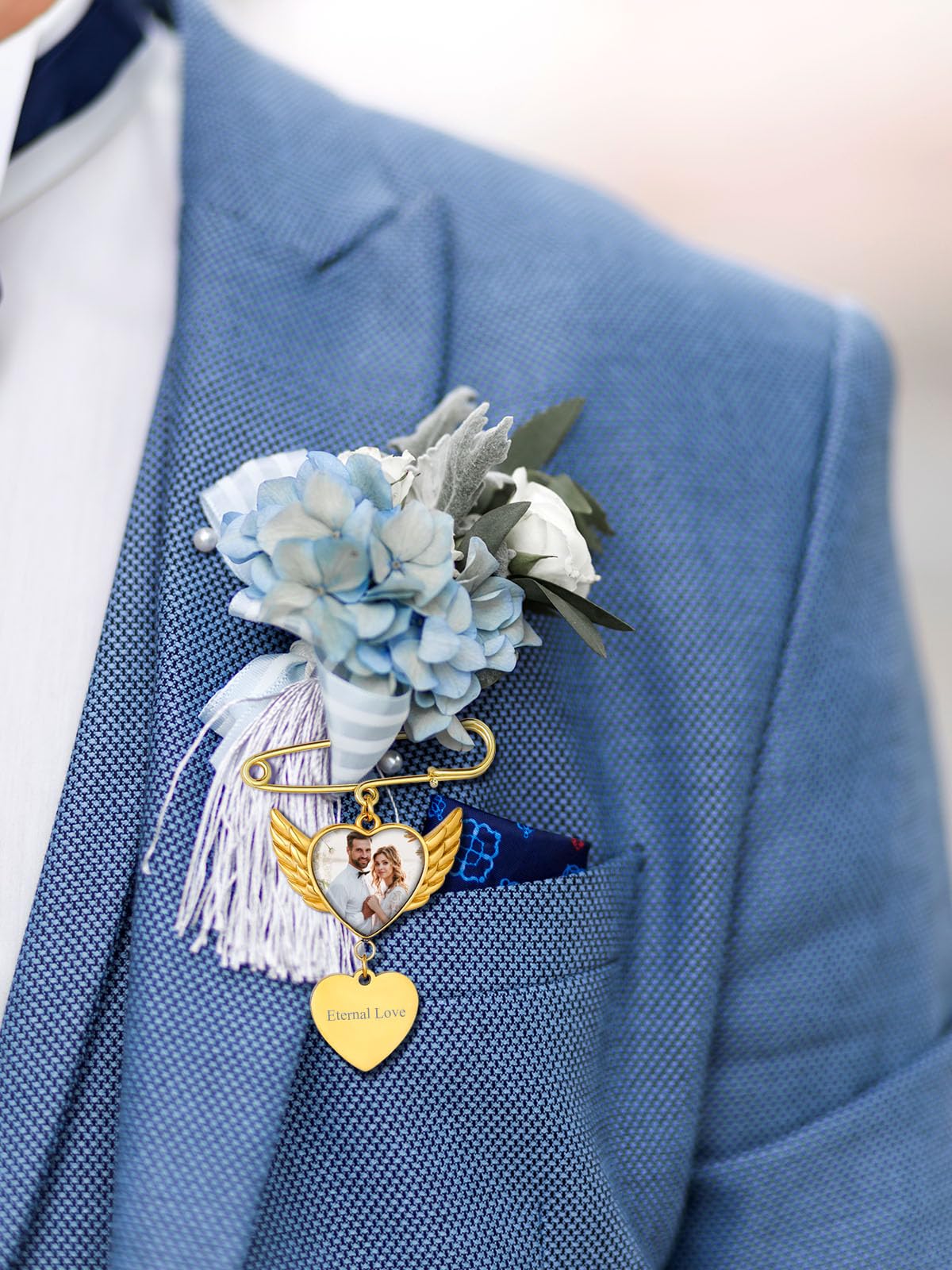 Custom4U Brooch with Angel Wing Heart Shaped Pin for Wedding Graduation Engagement