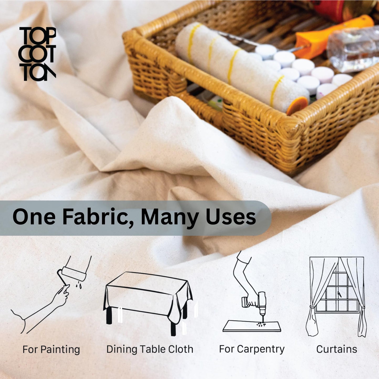 Top Cotton Canvas Drop Cloth 1Pc, Reusable Paint Drop Cloth, 100% Recycled Cotton Canvas Tarp Cover for Painter, Furniture, Floor Protection, All Purpose Painters Dropcloth for Christmas DIY (5x5FT)