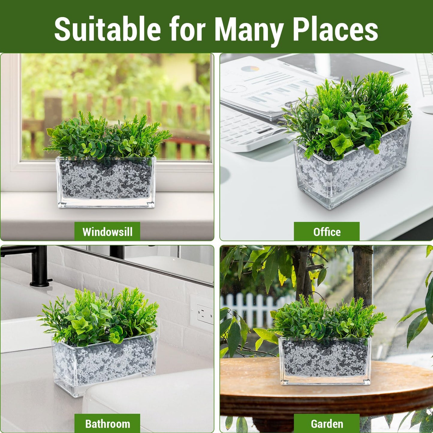 MyGift 7.8 inch Modern Rectangular Glass Vase, Trough Planter, Tabletop Glass Terrarium