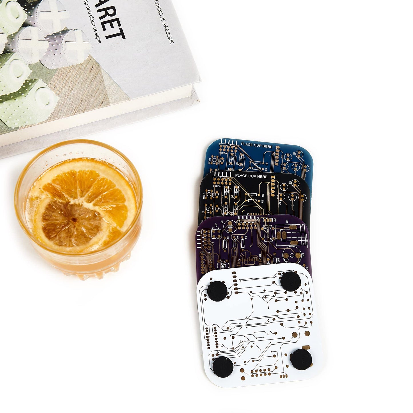 Coasters for Drinks in PCB-Design Green Coasters Decor with Immersion Gold Circuit Board for Coffee Table Bar Office Tech Gifts for Boyfriend Gamer Geek Engineer Dad Men Anniversary