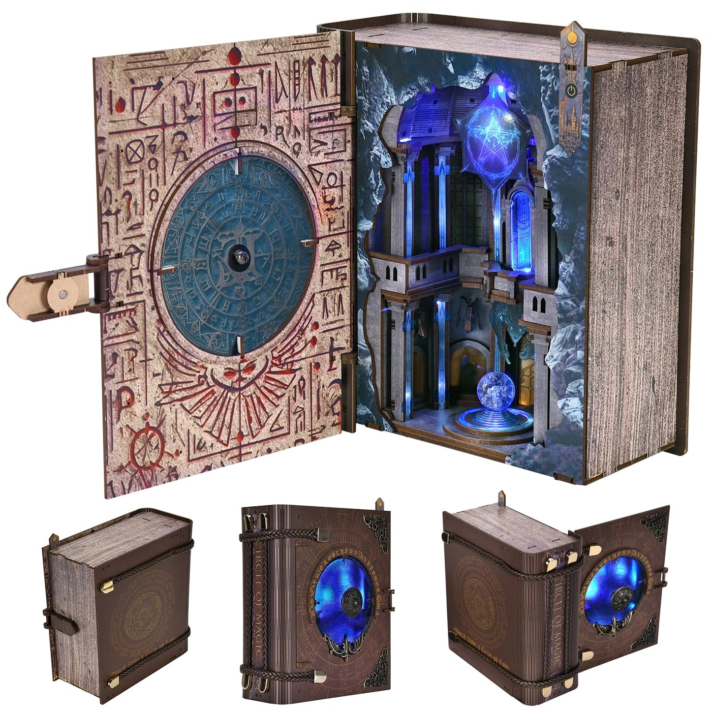 MiniCity Book Nook Kit, DIY Miniature Dollhouse Kit for Adults, Booknook Bookshelf Insert Decor 3D Wooden Puzzle with LED Light Unique Gift for Fantasy Lovers (Circle of Magic)