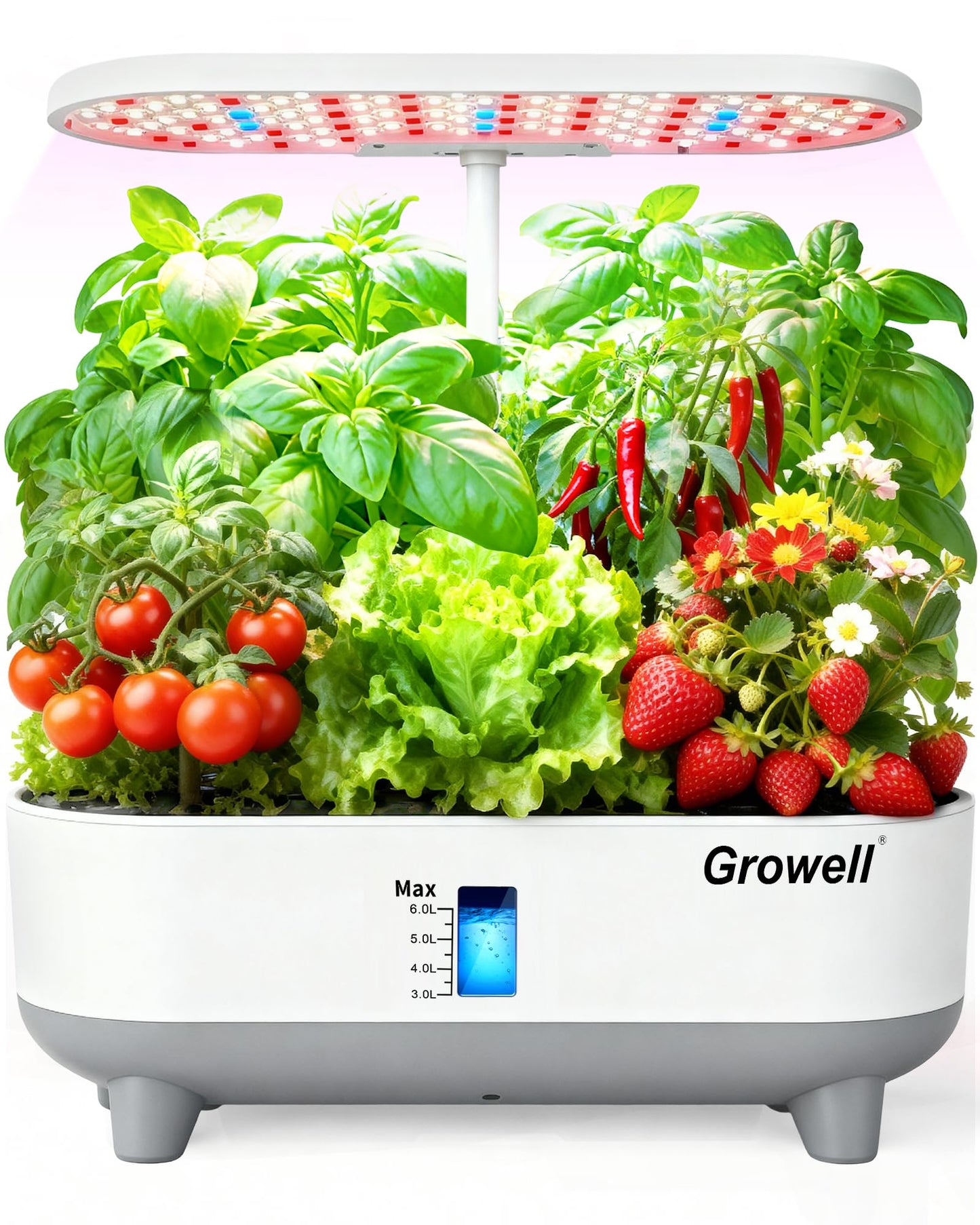 Growell Hydroponics Growing System Kit, 16 Pods, Vertical 8L Indoor Gardening System for Herb Vegetable Fruit, Hydro Garden with LED Grow Light, Smart Water Circulation, 3 Light Modes & 2 Timer, White