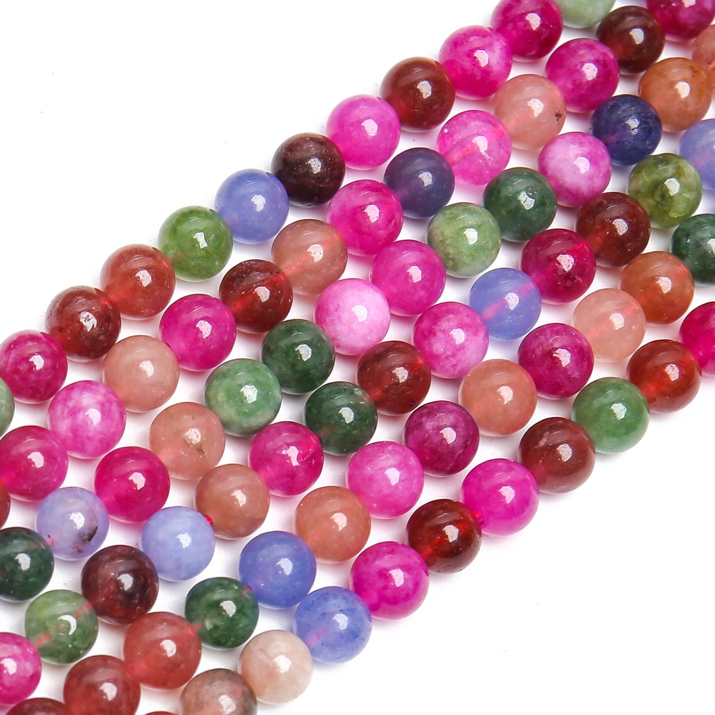 70PCS Natural 8MM Healing Gemstone, Colorful Tourmaline Energy Stone Round Loose Beads, Semi-Precious Crystal Beads with Free Elastic String for Jewelry Making DIY