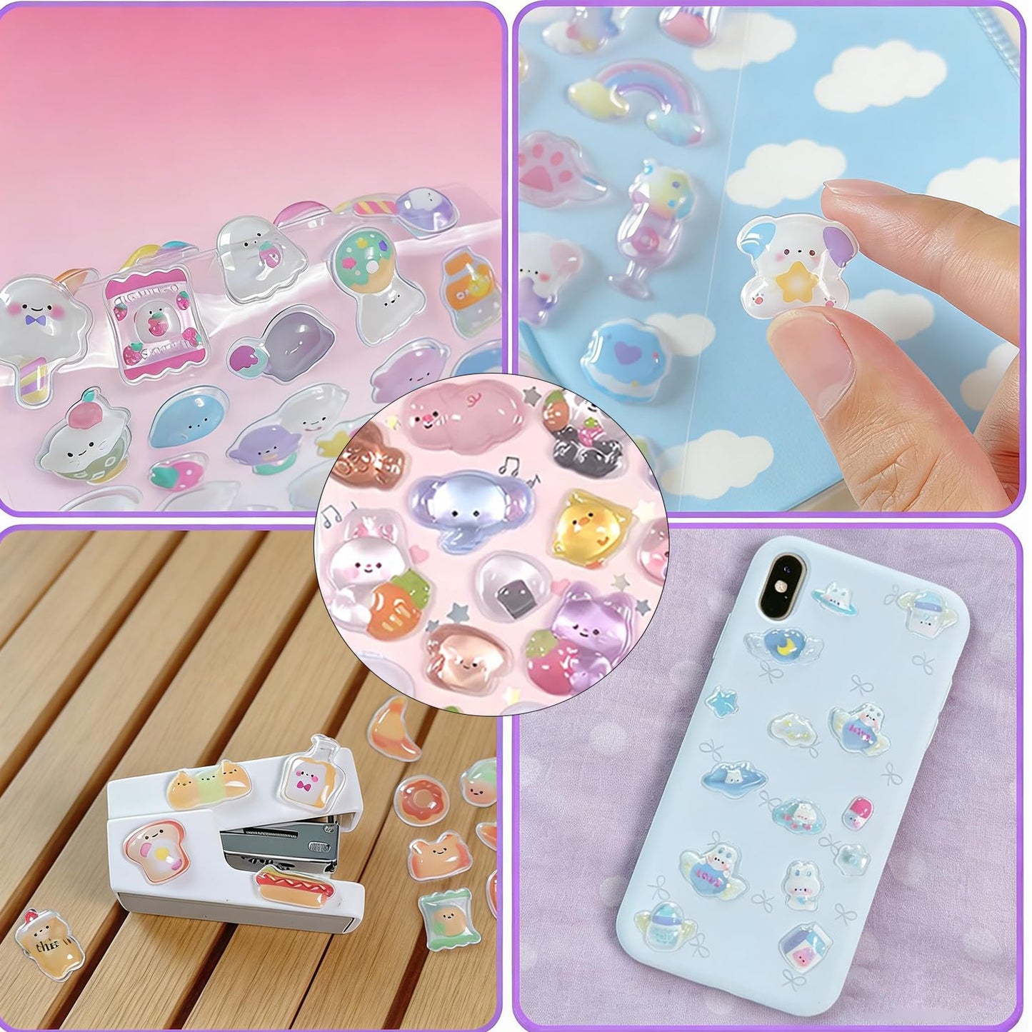 3D Puffy Stickers 200+ Cute Cartoon Resin Decorative Stickers for Phone Case Notebook Scrapbooking Planner Journals Laptop Decoration Reusable Mini Puffy Stickers 4Pcs