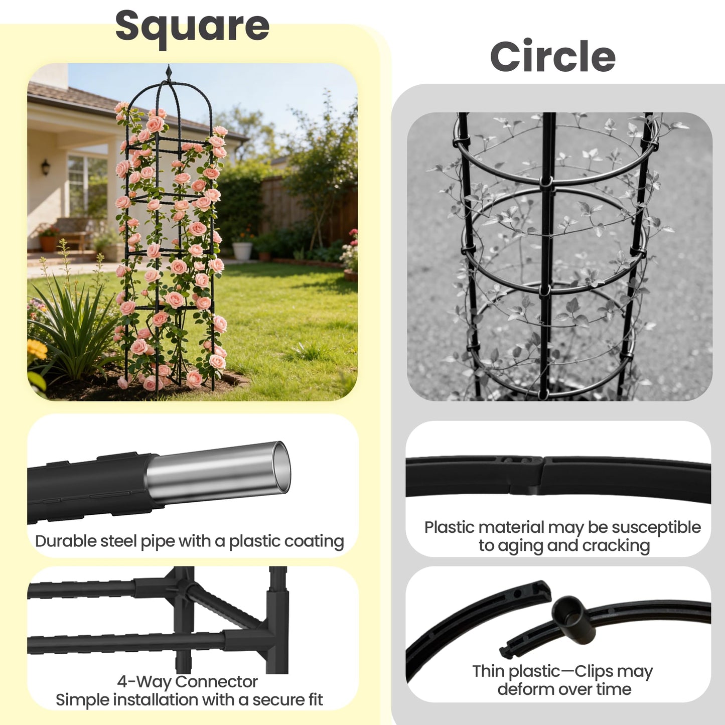 2 Pack 70.87" Garden Obelisk Trellis for Climbing Plants – Rustproof Metal Plant Tower, Pyramid Design for Roses, Clematis, Jasmine, and Vegetable Vines, Indoor & Outdoor Use, Black