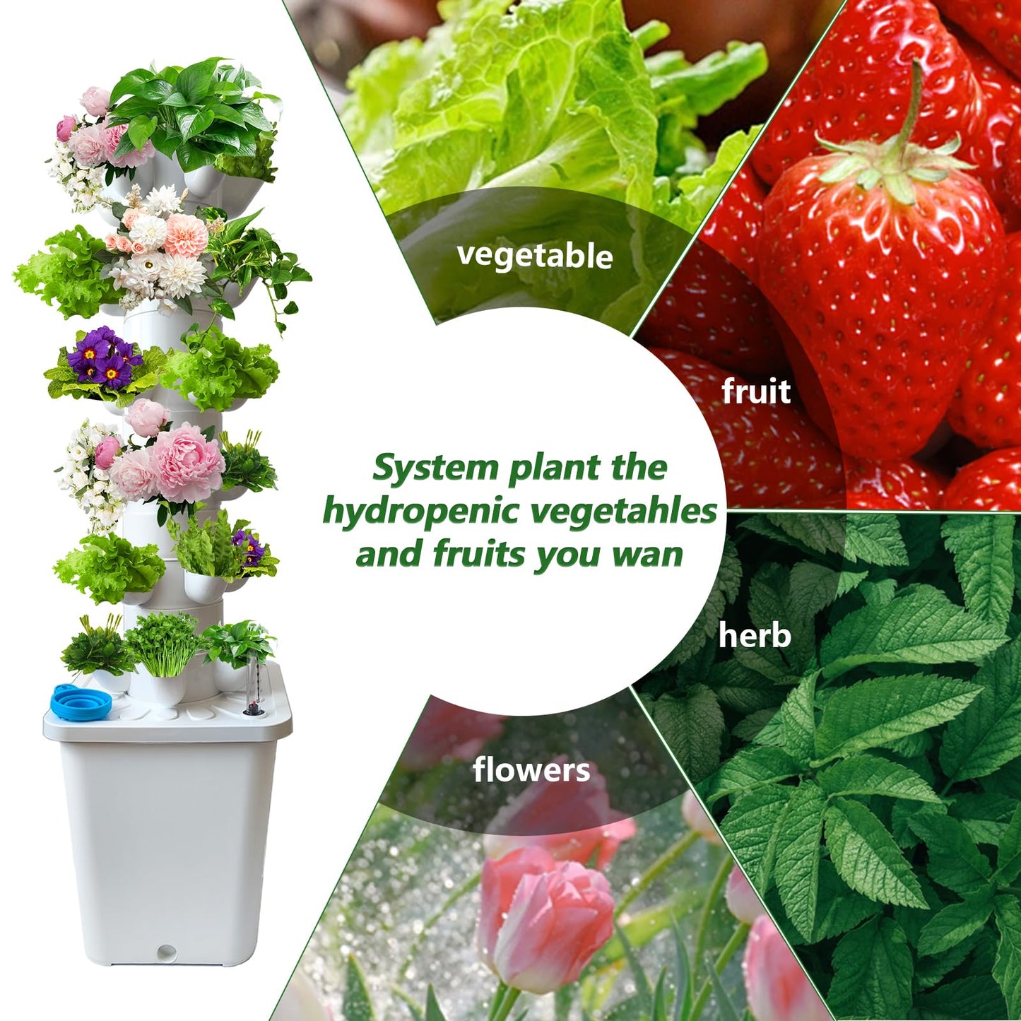 chicify 30 Plants Hydroponic Tower, Hydroponics Growing System Tower, Hydroponics Tower with Timer Automatic Watering, Vertical Hydroponic Tower, Planter Germination Kit for Herbs Vegetables Fruits