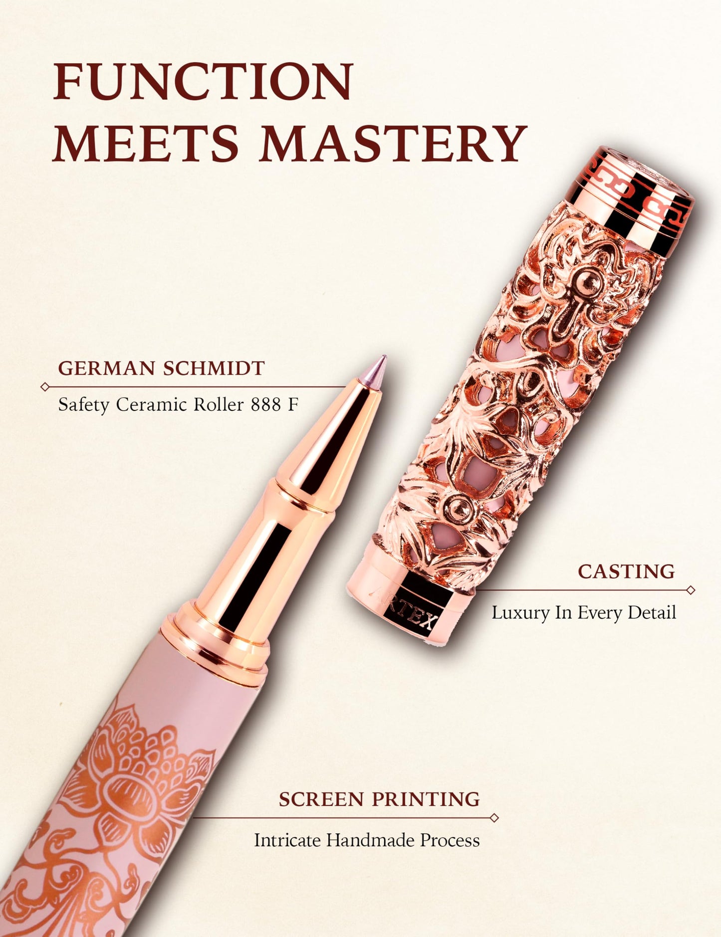 Executive Rollerball Pen Sets With Stand-Museum Collections-Crafting Timeless Beauty-Luxury Pen Gift & Office Desk Decor, German SCHMIDT refill, Solid Metal & Marble Texture (Purple & Rosegold Pen)
