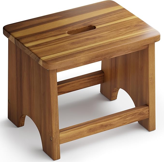 Wooden Step Stool, 13'' Heavy Duty Stepping Stool for Adults with Handle, Nonslip & Durable Design Supports up to 500lbs for Bedroom or Kitchen