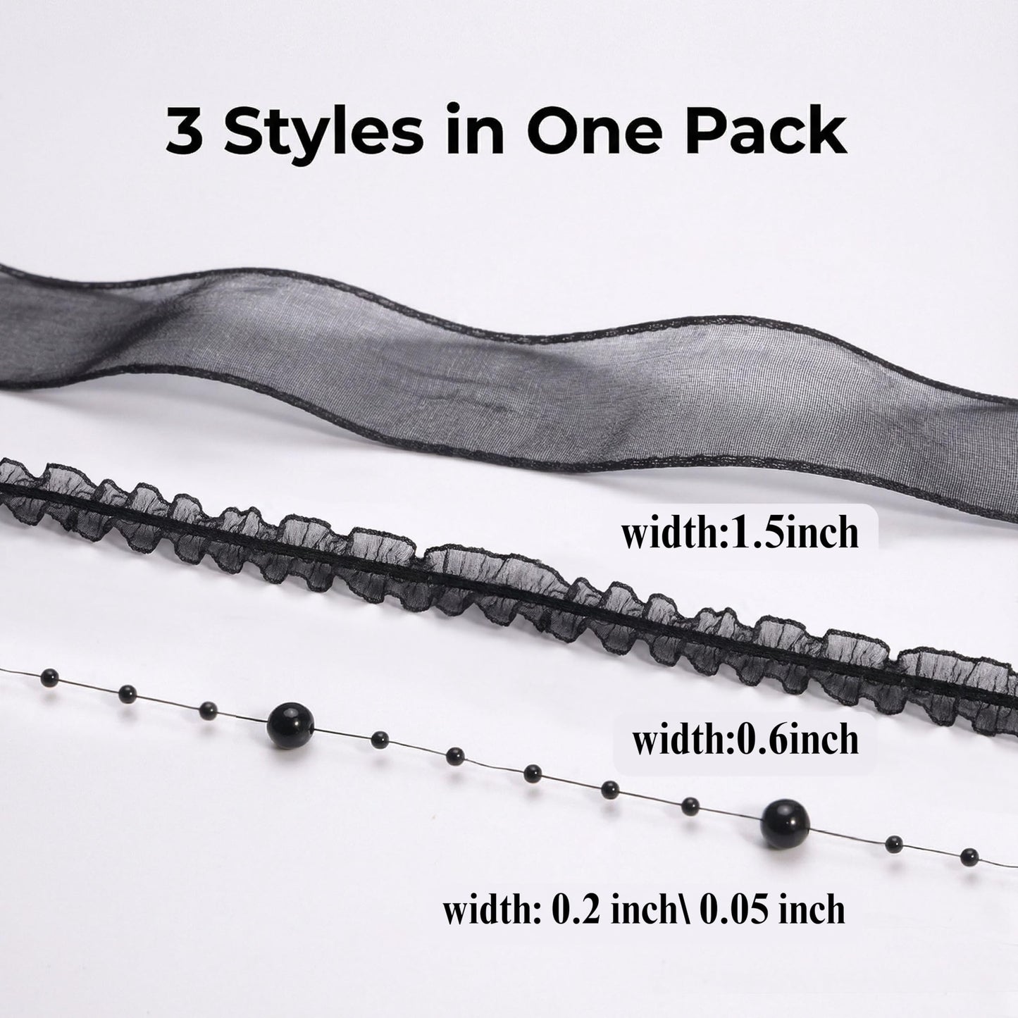 15 Yards Black Beaded Trim Set Black Elastic Lace Meash Lace Ribbon for Crafts Home Decor