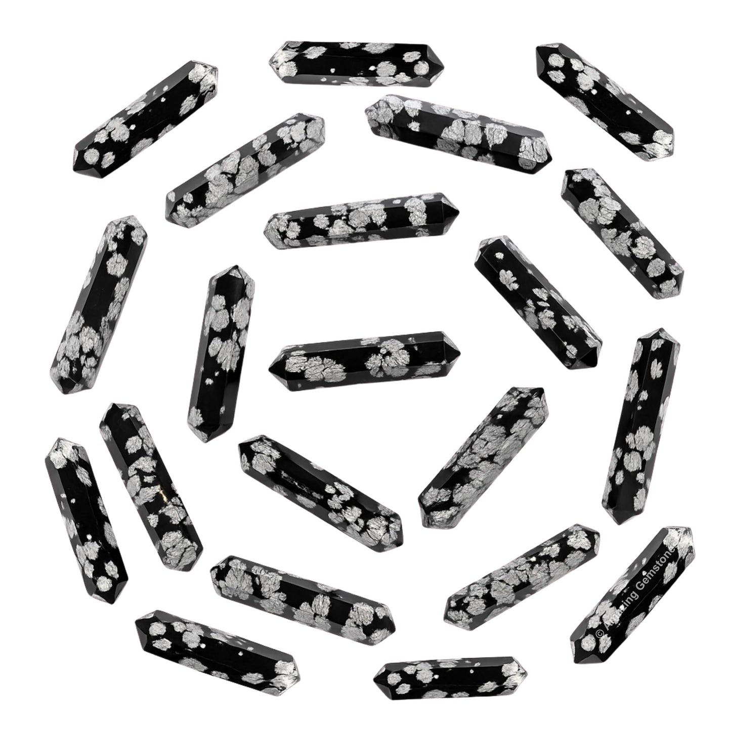 Amazing Gemstone Snowflake Obsidian Crystal Points Bulk Healing Crystals Stones - Pack of 3 Double Terminated Healing Wand Point Bulk Crystals for Crafts, Crystal Grid, DIY Work