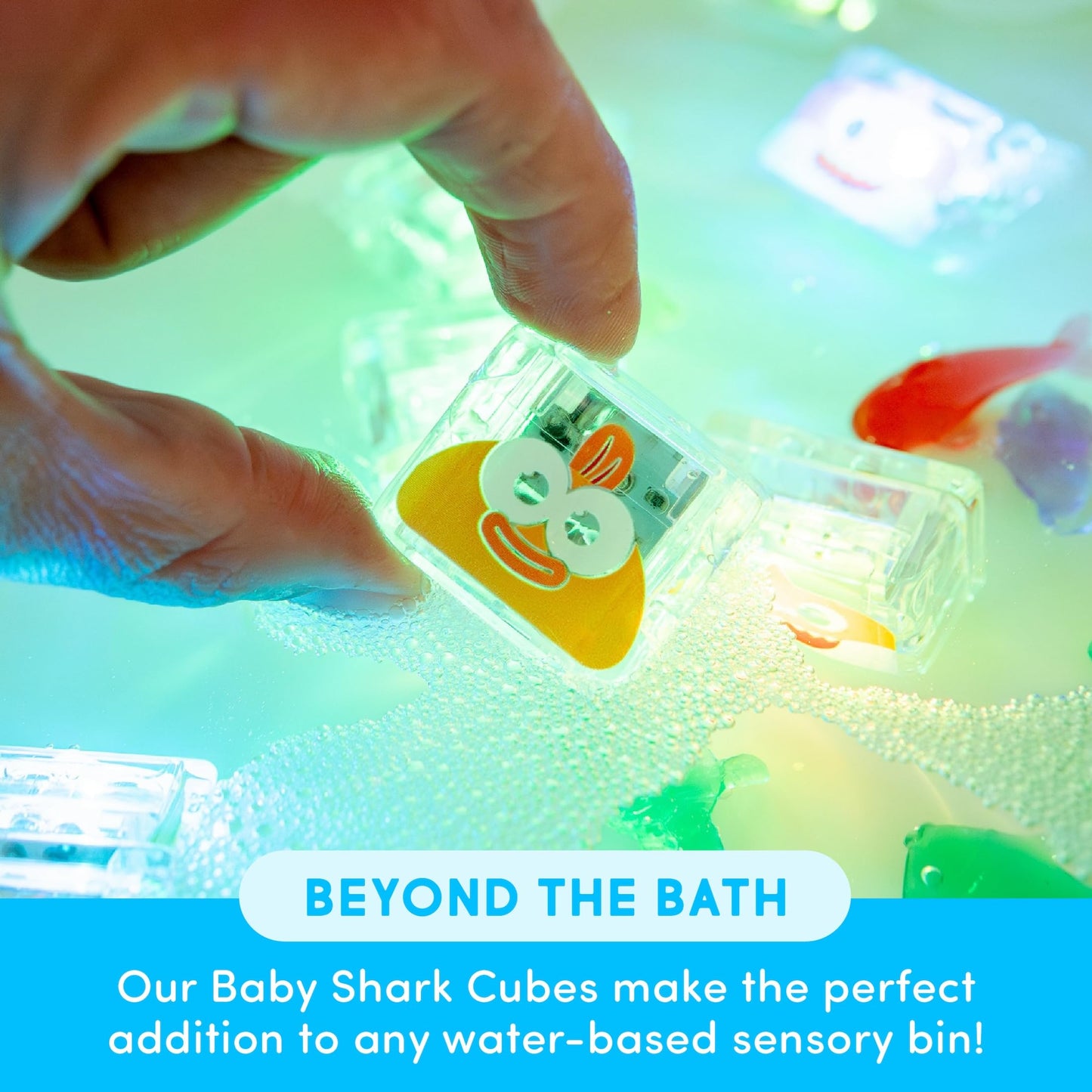 Glo Pals x Baby Shark Water-Activated Light-Up Cubes for Bathtime and Sensory Play - Includes 6 Reusable Light-Up Cubes - Sensory Bath Toys and Glowing Bath Cubes for Kids and Toddlers