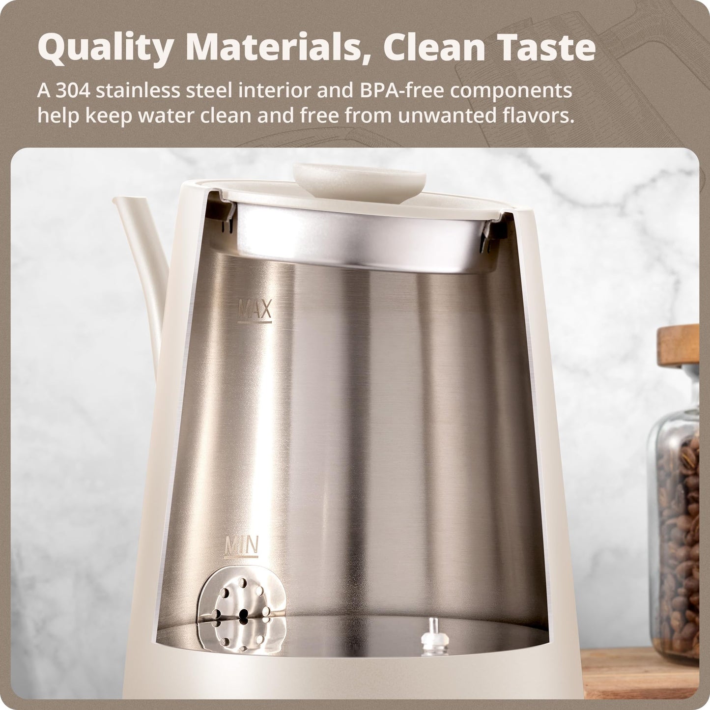 Greater Goods Electric Gooseneck Kettle, 1200W Stainless Steel with Precision Temperature Control, Fast Boil, BPA-Free, Ideal for Pour Over Coffee and Tea, 0.8L (Birch)