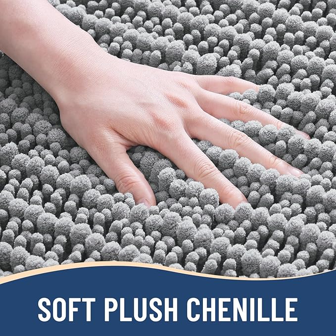 Arotive Luxury Chenille Toilet Rugs U-Shaped, Extra Soft Thick Absorbent Bathroom Mat, Non-Slip Shaggy Plush Contour Rugs, Machine Wash Dry Bath Mat for Toilet Base, 24x20, Light Grey