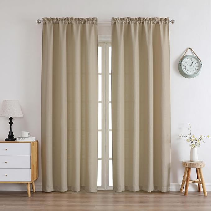 Chyhomenyc Camel Curtains 78 Inch Length 2 Panels Set, Faux Linen Textured Light Filtering Soft Airy Farmhouse Curtain Drapes for Living Room Bedroom, 40Wx78L