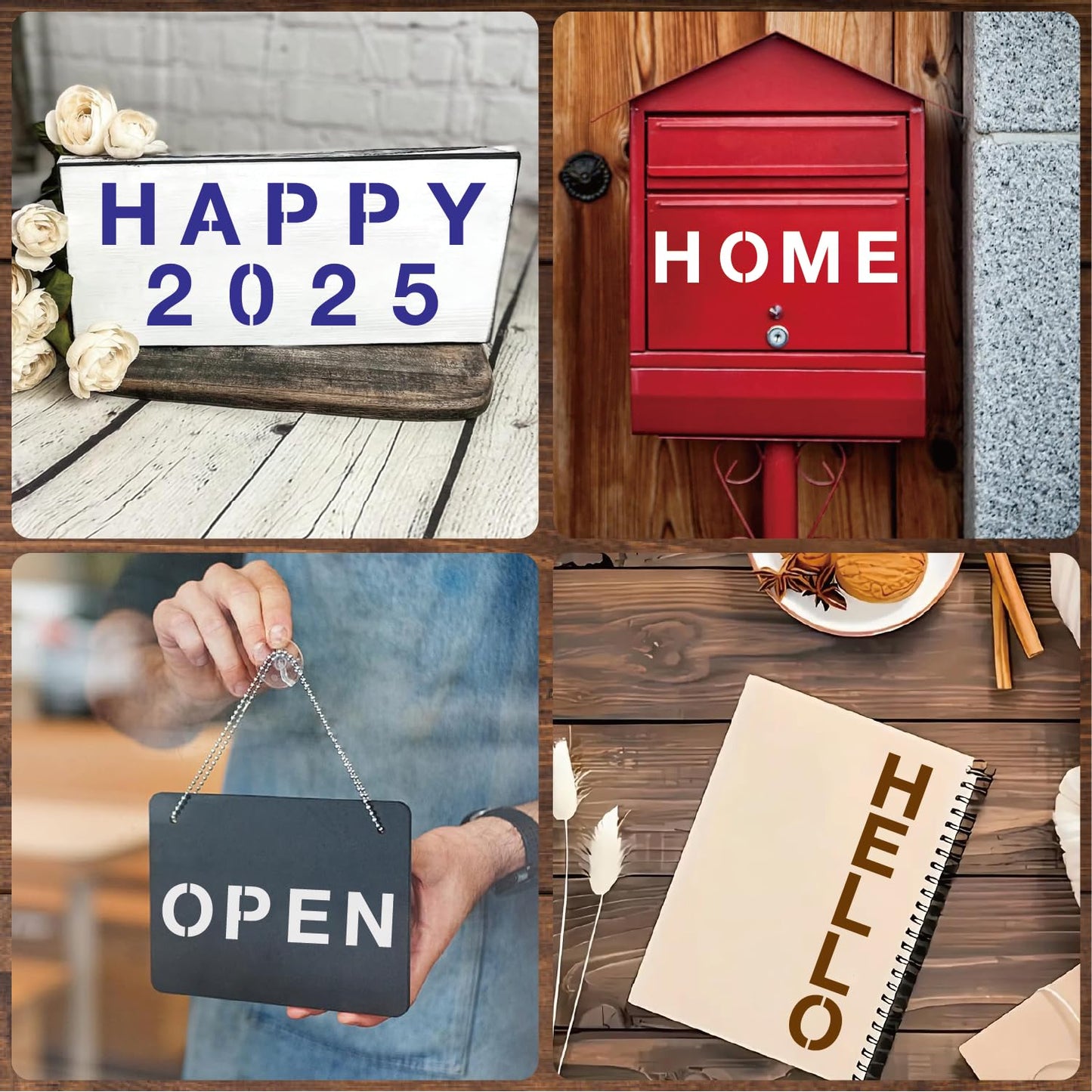 BLOSSOMLAYER Letter Stencils 36pcs 6 Inch Number Alphabet Reusable Plastic TemplatesCraft Stencil Paint Template for Wood Wall Fabric Rock Signage（6in）