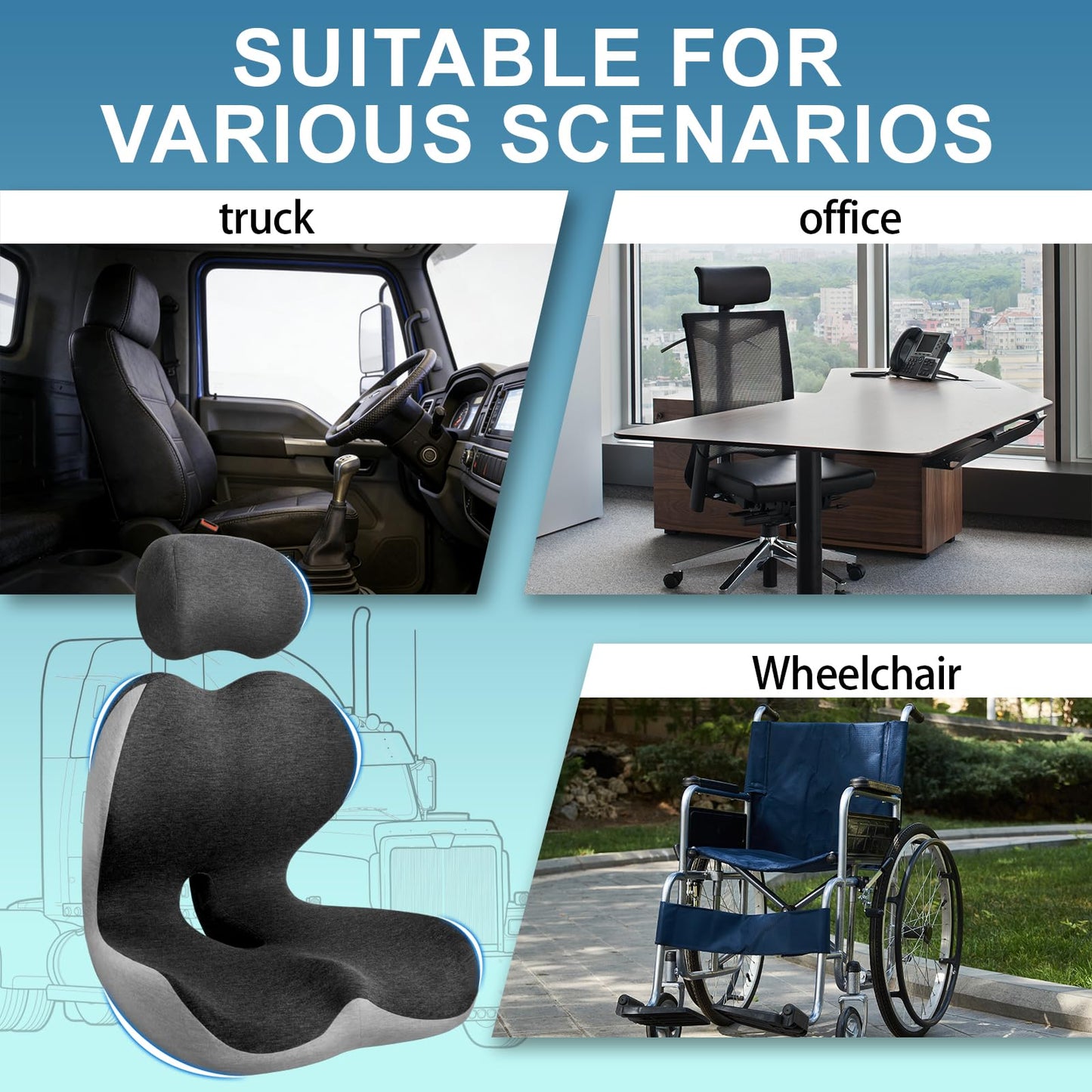 Wacalarda Truck Seat Cushion for Long Driving, Cushion for Car Seat Driver for Comfort, Made of Memory Foam, for Tailbone, Back, and Sciatica