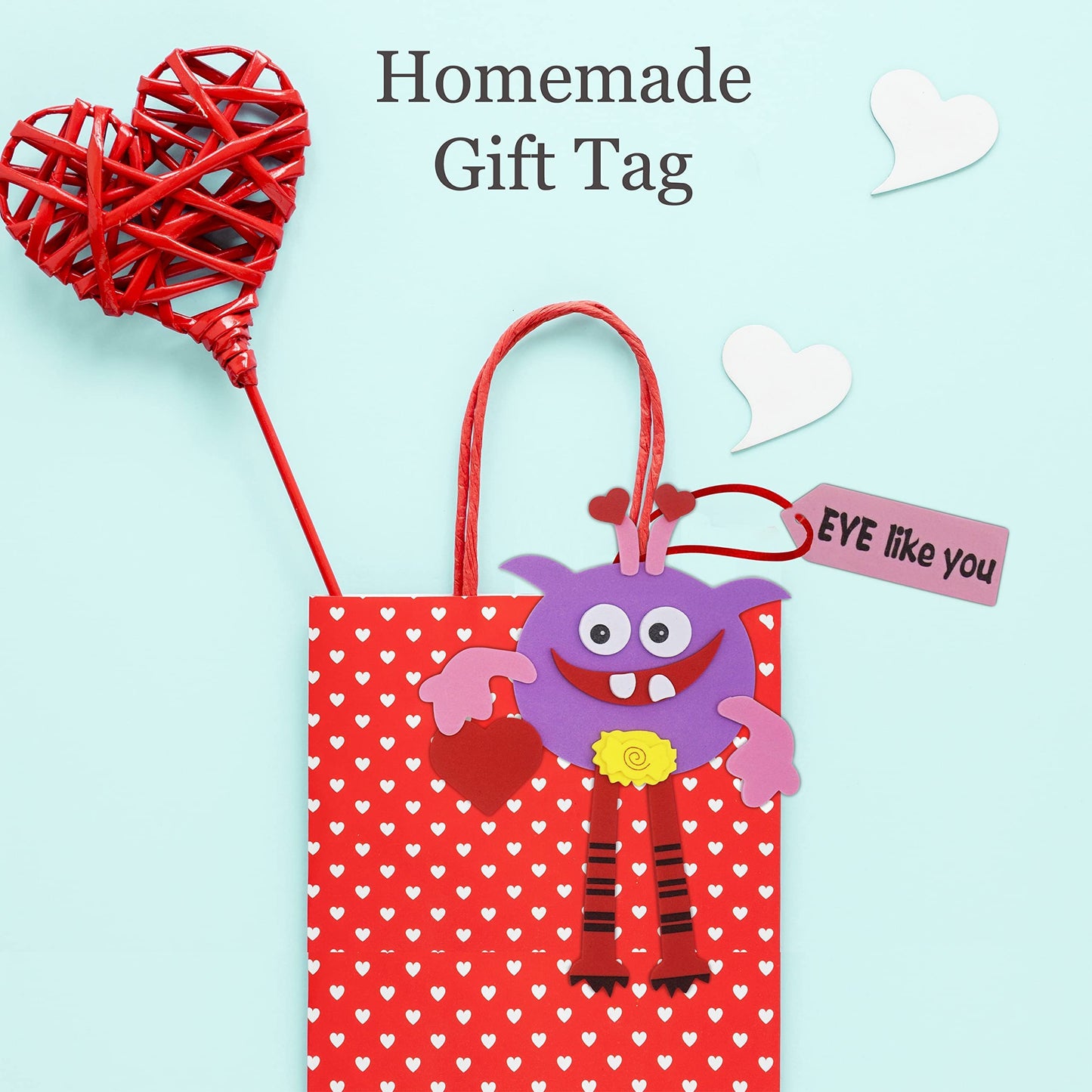 4E's Novelty Valentines Monster Craft Ornament (12 Pack) Foam Valentines Day Crafts for Kids Classroom DIY Valentines Day Card for Kids Bulk - Individually Wrapped, Fun Activity