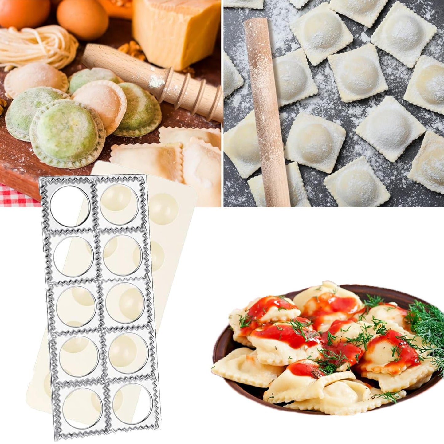 8 Pcs Ravioli Mold Set Include Ravioli Maker Press ，Dough Scraper, Dumpling Maker, Ravioli Maker Cutter set,Pasta Making Kit for Ravioli Press Mold,Suitable for Kitchen Beginners Gift (A)
