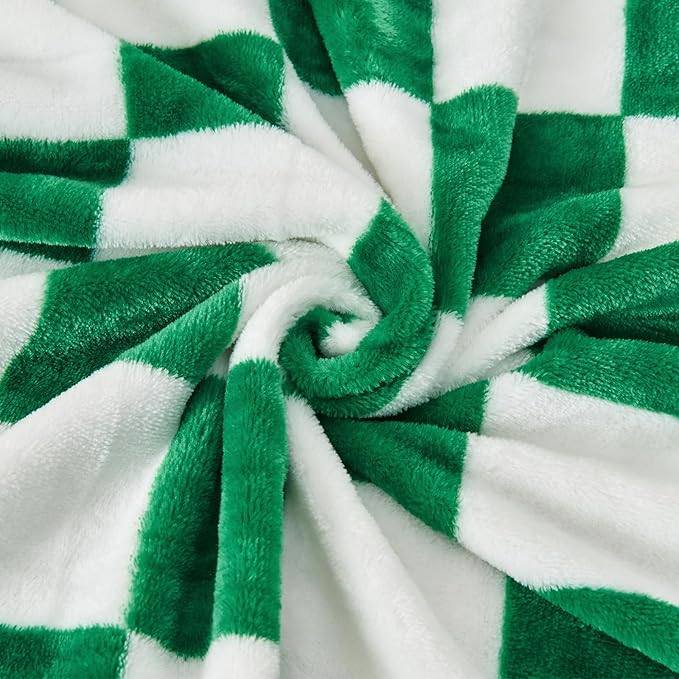 SOCHOW Checkered Flannel Throw Blanket, Soft Cozy Checkerboard Grid Pattern Fleece Blanket for Couch Bed Sofa, Pine Green 50 x 60 Inches