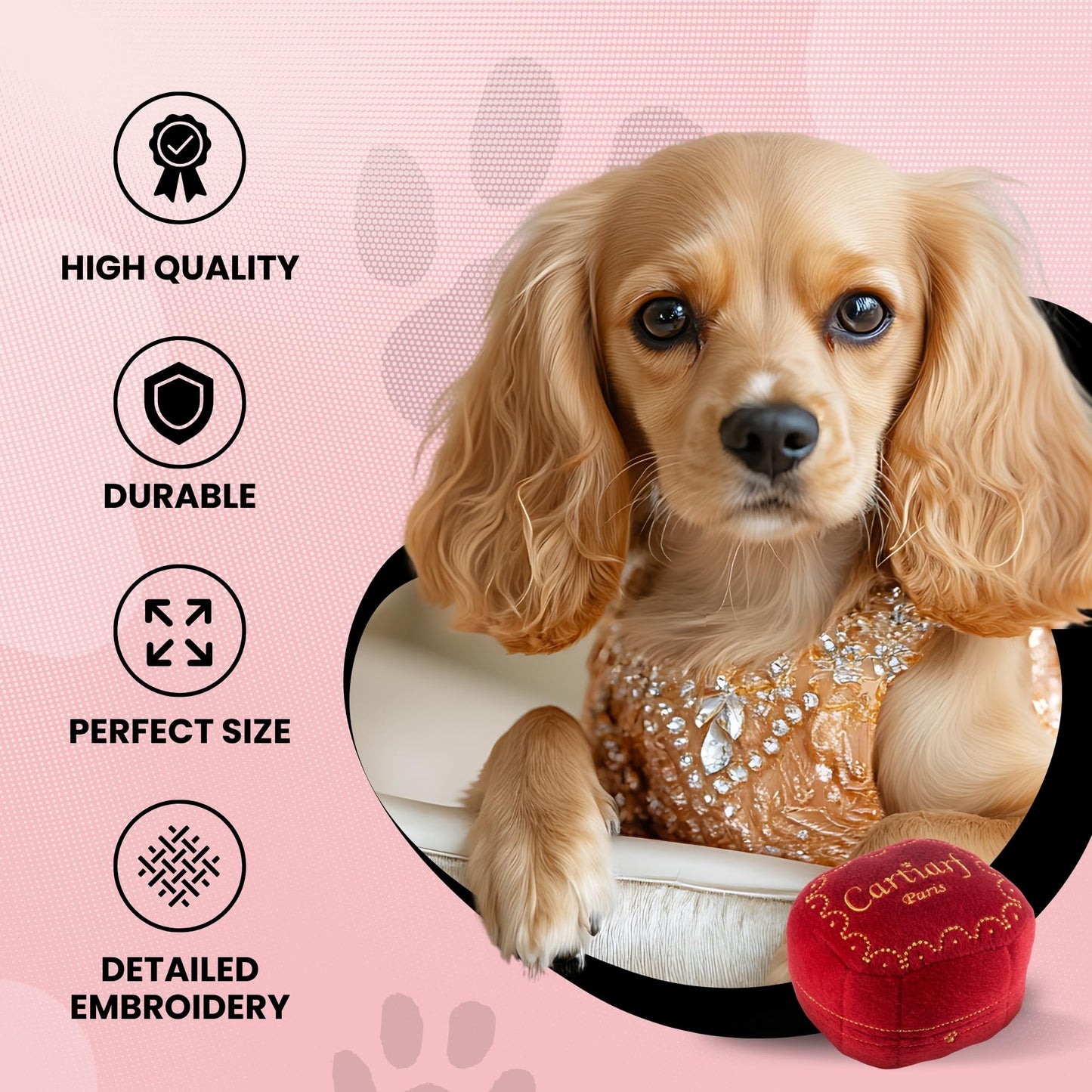 Dog Diggin Designs Cartiarf Plush Dog Toy Box | Luxury-Inspired Parody Designer Gift Box with Squeaker, Soft Plush Interactive Dog Toy – Thinking Outside The Box