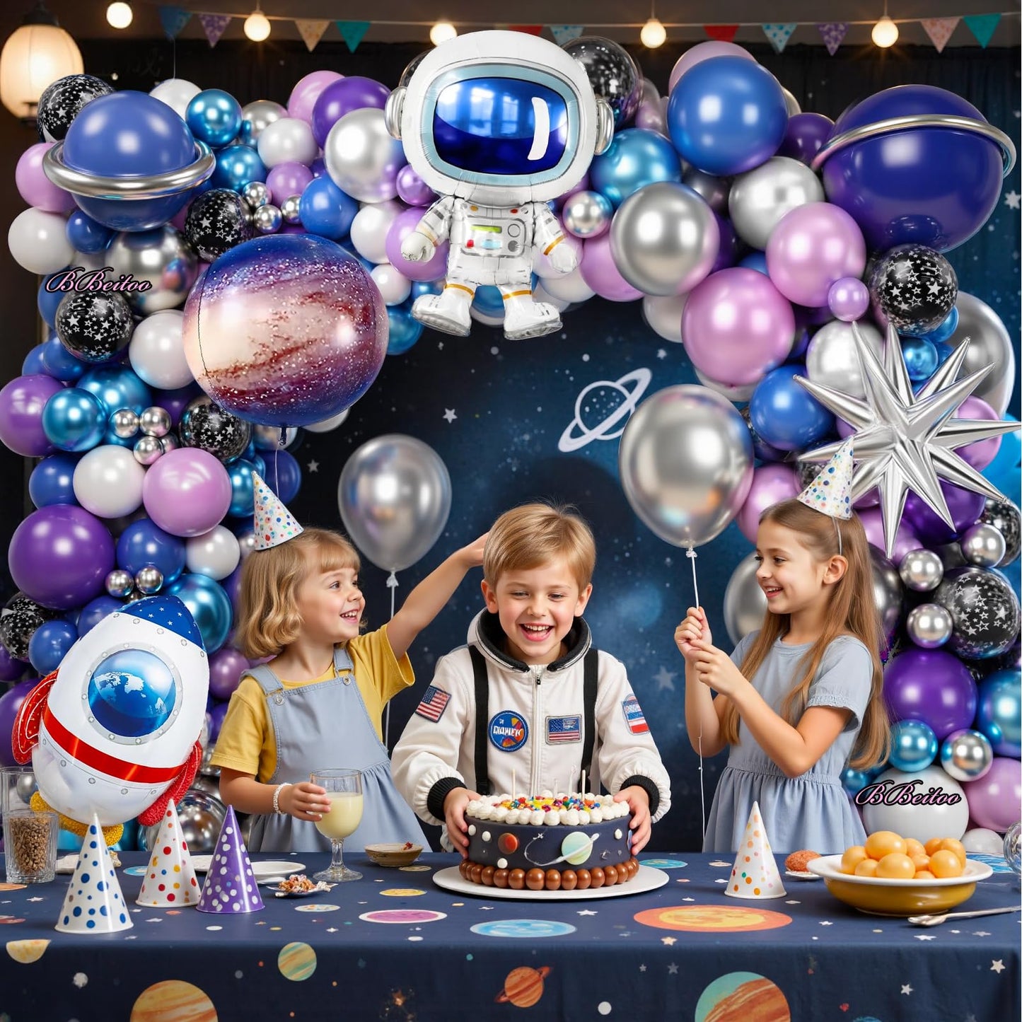 168PCS Space Themed Party Decorations Outer Galaxy Balloon Arch Kit with Blue Purple Silver Planets Stars for Galaxy Solar System Birthday Space Theme Christmas Party Decorations