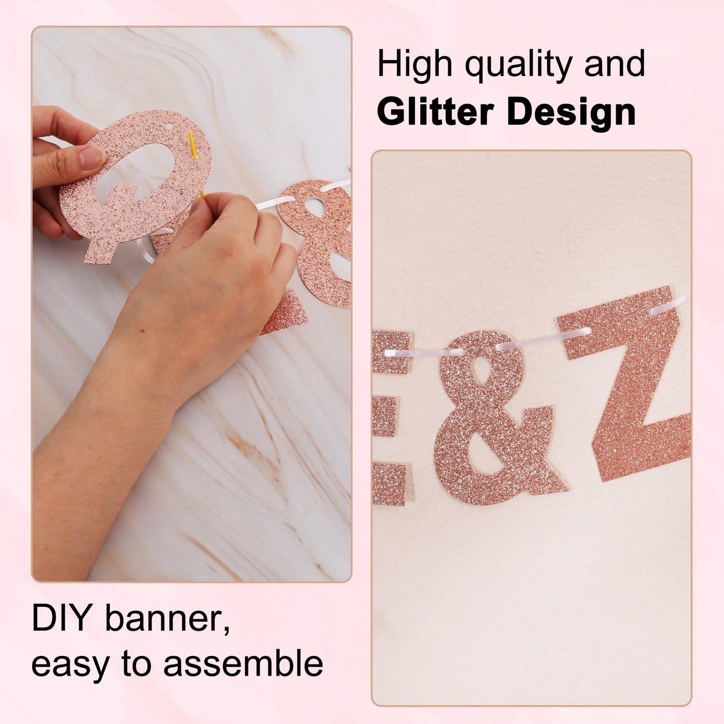 BEISHIDA 116 PCS A-Z DIY Letter Banner Kit Make Your Own Banner Including 111 Letters and Numbers 3 Rope and 2 Threading Device,Customized for Birthday Graduation Wedding Decor Rose Gold