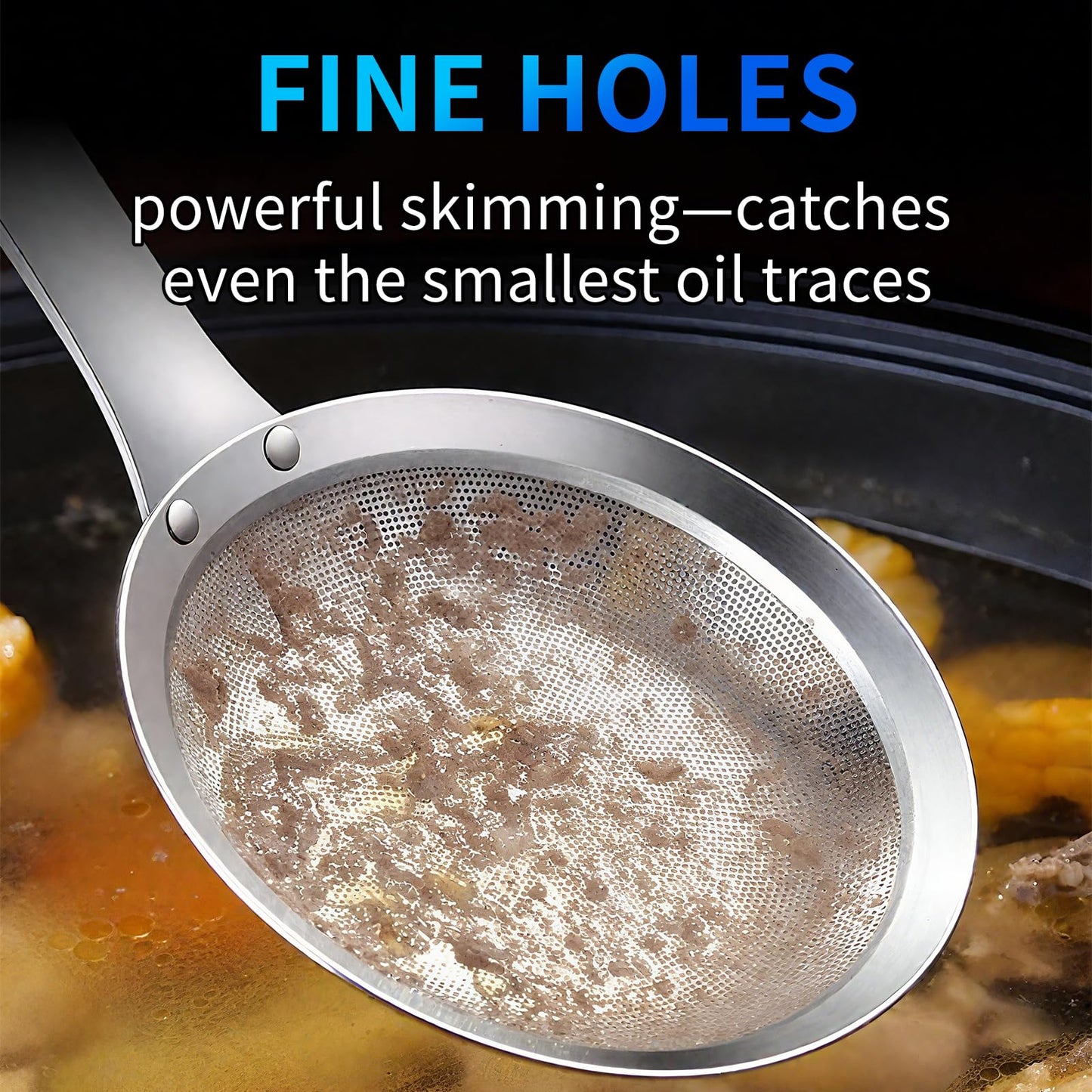 TBWHL Multi-functional Hot Pot Fat Skimmer Spoon - Stainless Steel Fine Mesh Food Strainer for Skimming Grease and Foam DIA 3.1"