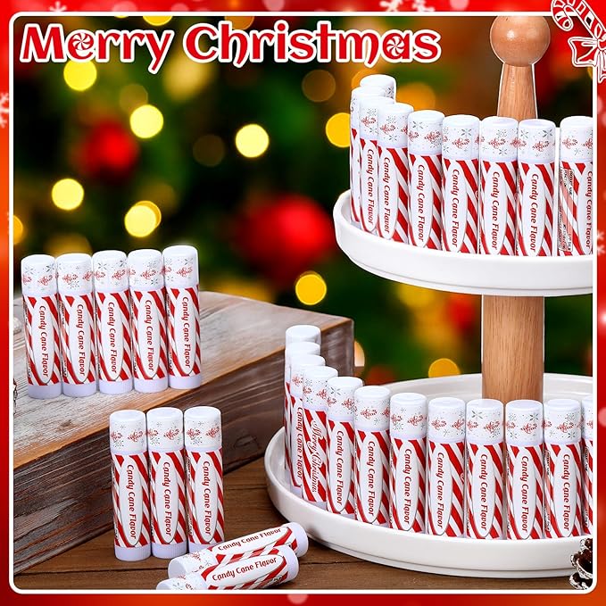 10 Pack Christmas Lip Balms Bulk Christmas Candy Peppermint Cane Scented Holiday Flavor Lip Balm Gifts Xmas Party Gifts Bulk Xmas Items Stocking Stuffers for Women Men Staff Employee (Candy)
