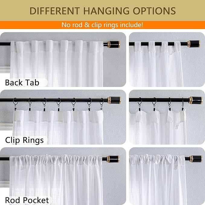 MYSKY HOME White Curtains 80 Inch Length 2 Panels Set, Semi Sheer Cotton Blend Soft Touch Light Filtering Drapes for Doorways Sliding Glass Door, 50" Wide per Panel, White, 2 PCs