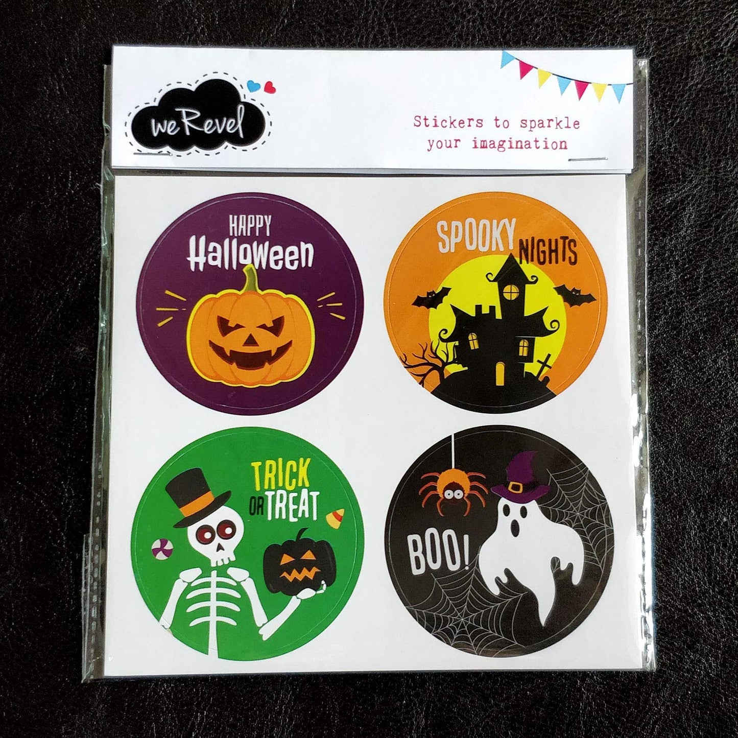 weRevel Halloween Party Stickers, 40 Count, 2 Inches, Round, 4 Unique Designs