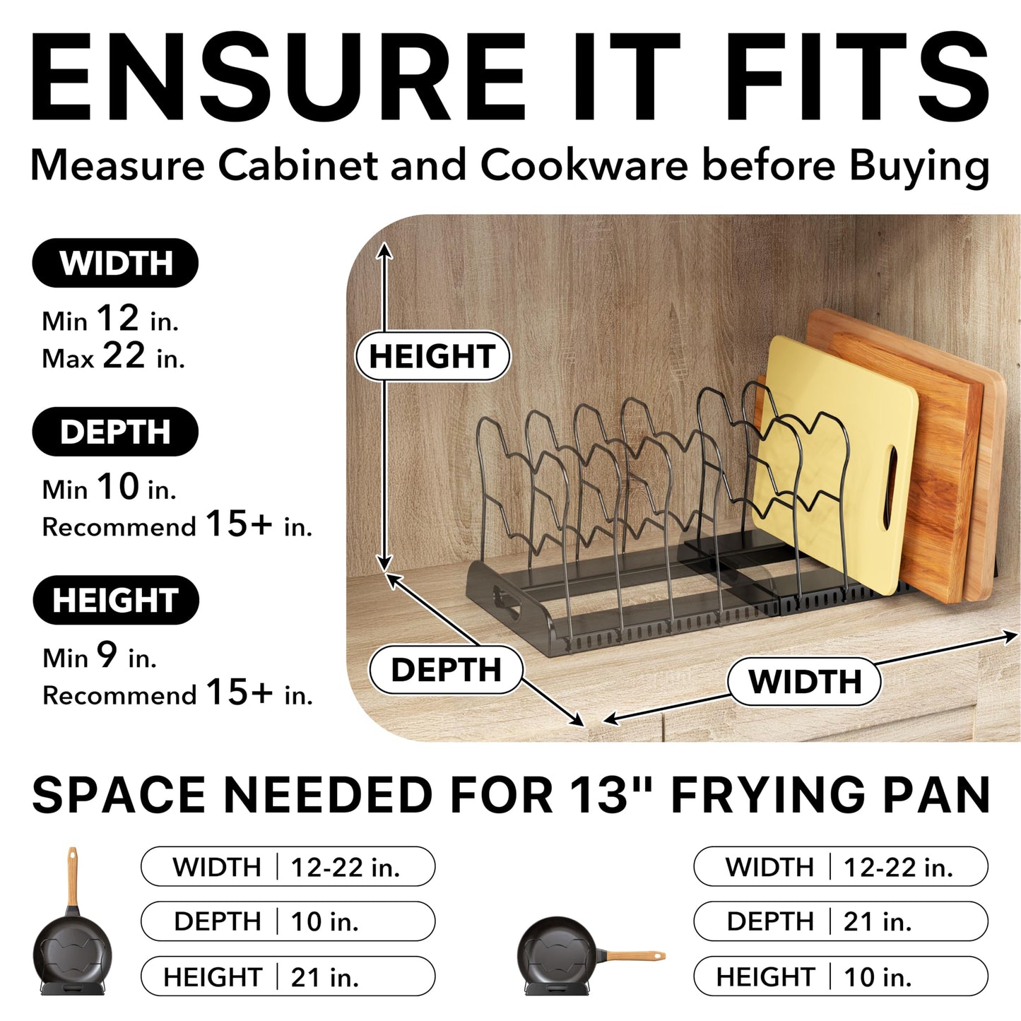 Simple Houseware Expandable Pan Organizer Rack, 10 Adjustable Compartments, Black - Kitchen Cabinet Organizer for Pots, Pans, Lids & Bakeware - Pantry & Countertop Storage