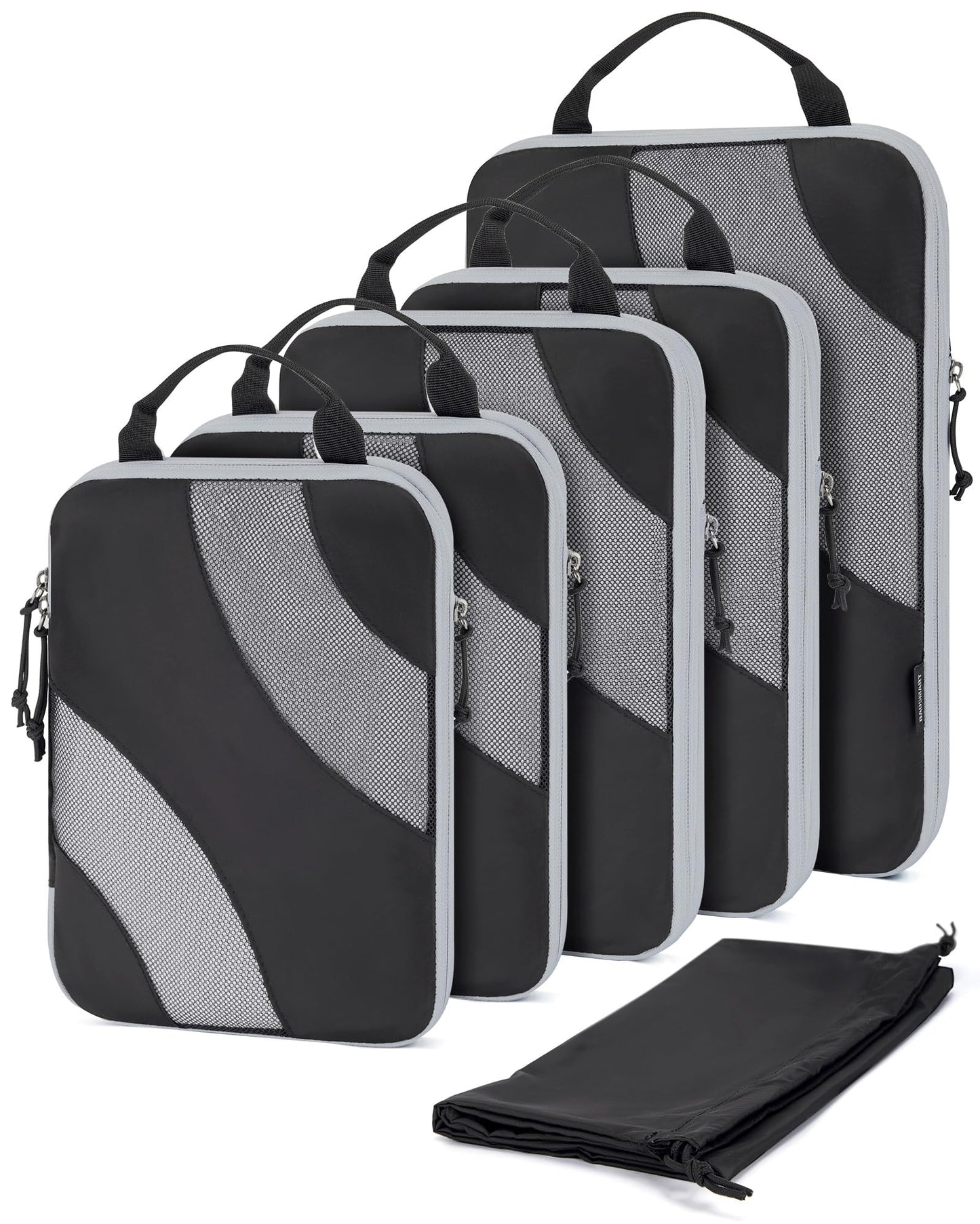 BAGSMART Compression Packing Cubes for Travel, 6 Set Packing Cubes for Suitcases, Compression Suitcase Organizers Bag Set & Travel Cubes for Luggage, Lightweight Packing Organizers Black