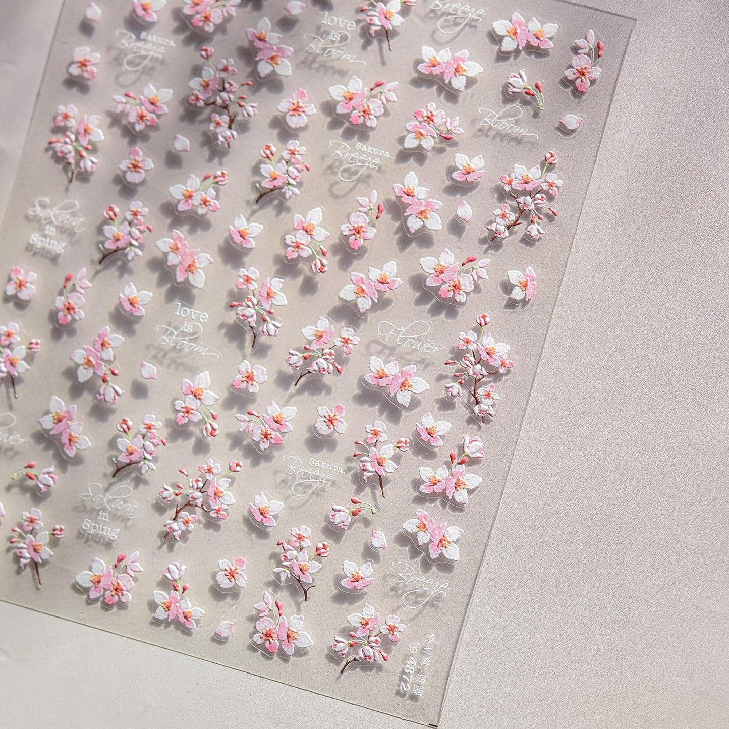 Pink Flower Nail Stickers for Nail Art 5D Embossed Nail Decals Cherry Blossoms Nails Art Stickers Summer Nails Supplies White Floral Nails Art Decoration