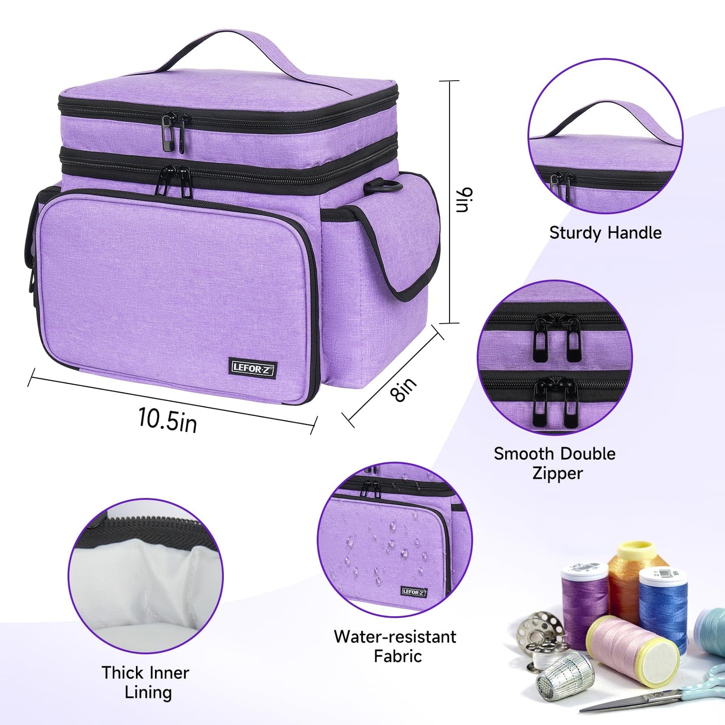 LEFOR·Z Sewing Supplies Organizer Storage Bag,Double-Layer Protable Travel Sewing Basket for Sew Accessories & Tools,Purple(Bag Only)