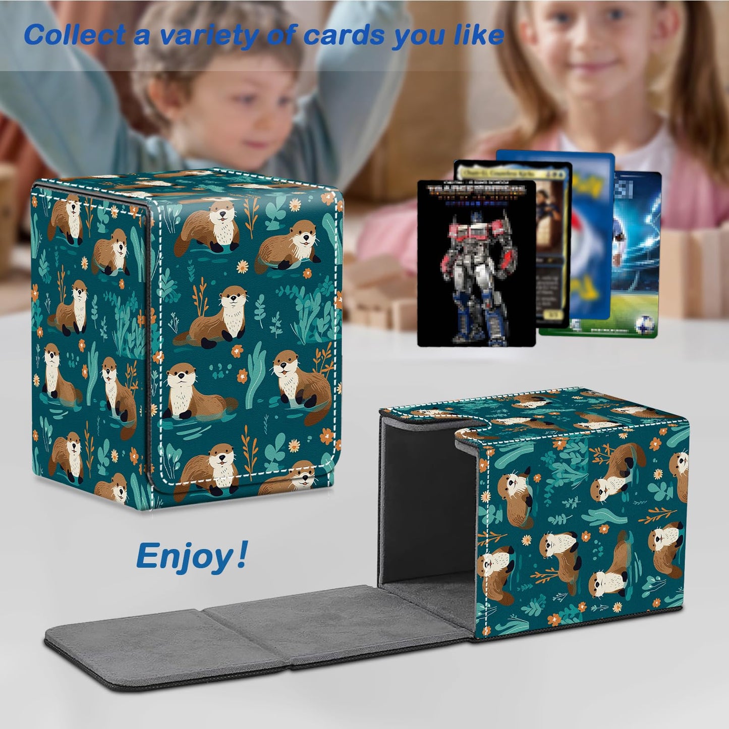 CAPAUNVDA Card Deck Box for MTG Commander Trading Cards with Magnetic Closure,Premium Card Storage Box Case Cover for MTG TCG CCG Magic Cards,Otter Animal Pattern