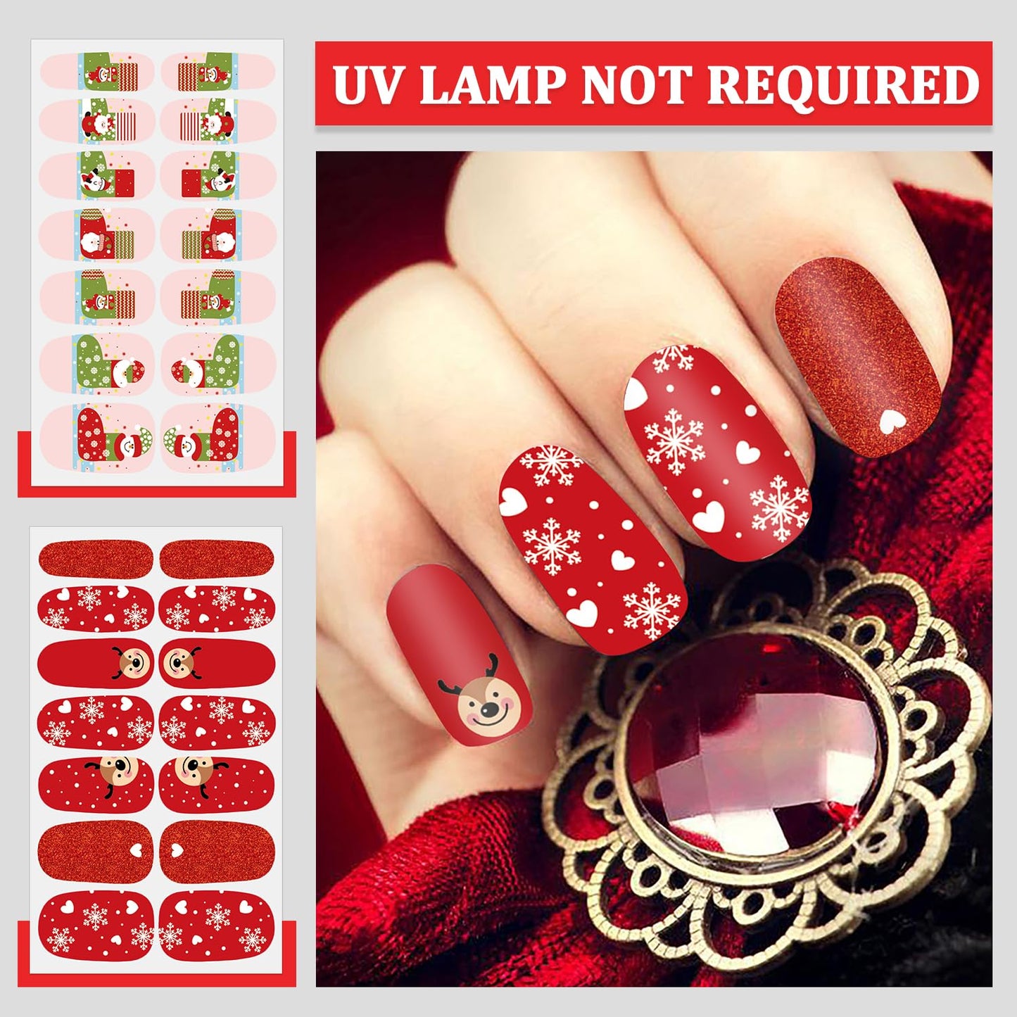SILPECWEE 20 Sheets Christmas Nail Polish Stickers Full Nail Wraps Stick on Nail Polish Strips Gel Nail Strips Self Adhesive Holiday Manicure Fingernail Sticker Nails for Women with Nail File