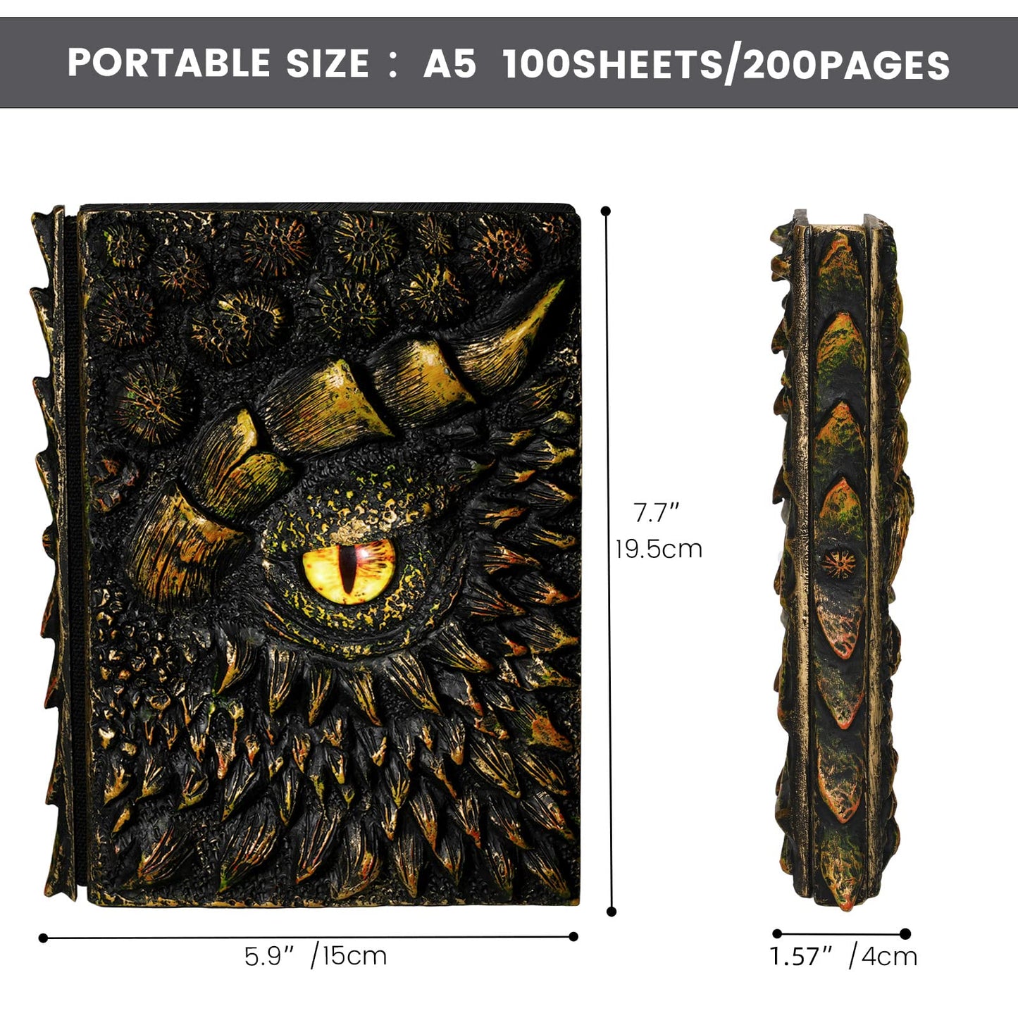 molshine A5 (7.3" x 5.1") 3D Dragon Embossed Journal,Resin Engraving Notebook,Retro Diary,100 Sheets Blank Paper,Hardcover Travel Notepad for Writing,Sketchbook,Collection,Gift,Decoration (Gold)