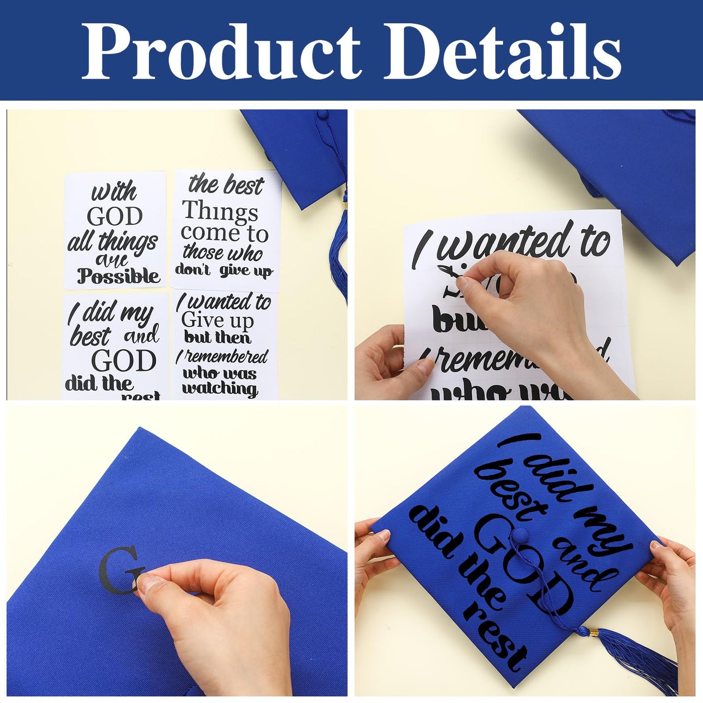 Dunzoom 8 Pcs Graduation Cap Topper Stickers 2026 Religious Grad Cap DIY Decorations Kit Adhesive Grad Hat Topper Saying Sticker for Class of 2026 Craft Gifts DIY Art Decorations(Black)