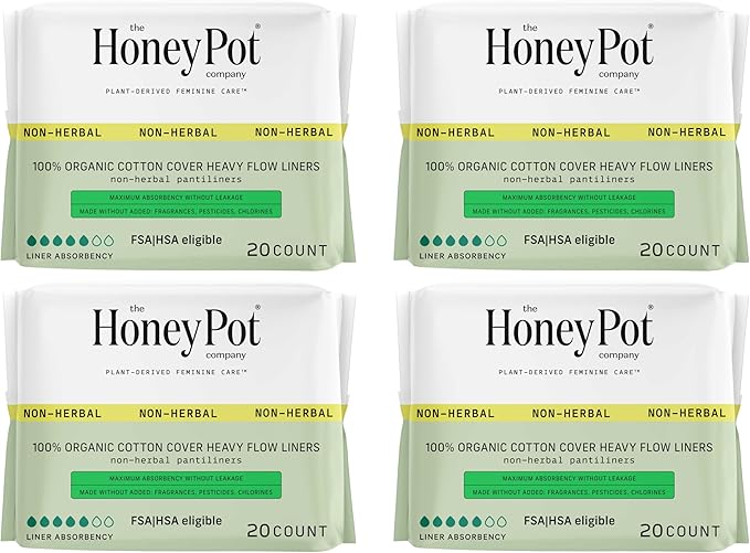 The Honey Pot Company - 80ct - Non-Herbal Heavy Panty Liners for Women w/Wings - Organic Cotton Cover & Ultra-Absorbent Core - Sanitary Pads - Feminine Care - FSA & HSA Eligible