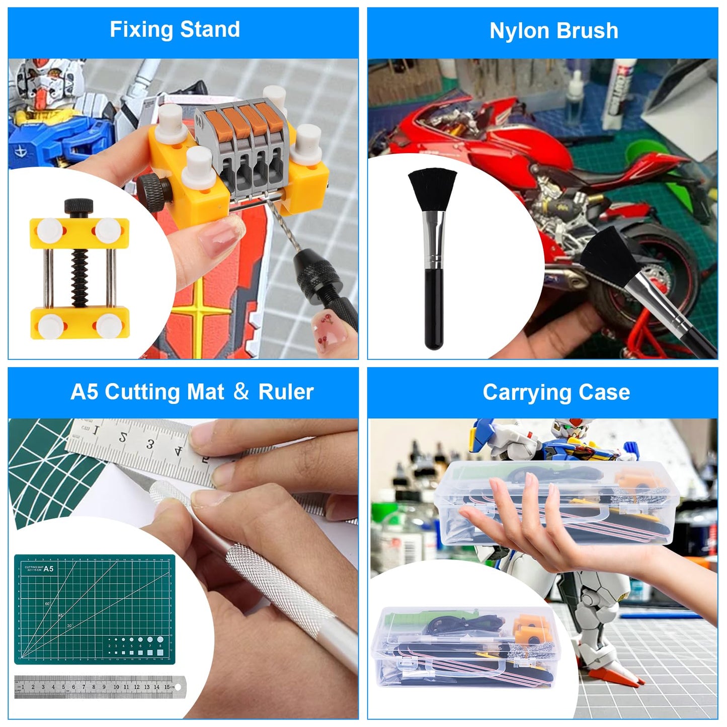 Gundam Tool Kit, 192 Pcs Professional Model Tool Kit for Gundam, Modeling Tools for Models with Decals Sticker Operated Box, Model Building Tools Hobby Tools Craft Set for Repairing Fixing Painting