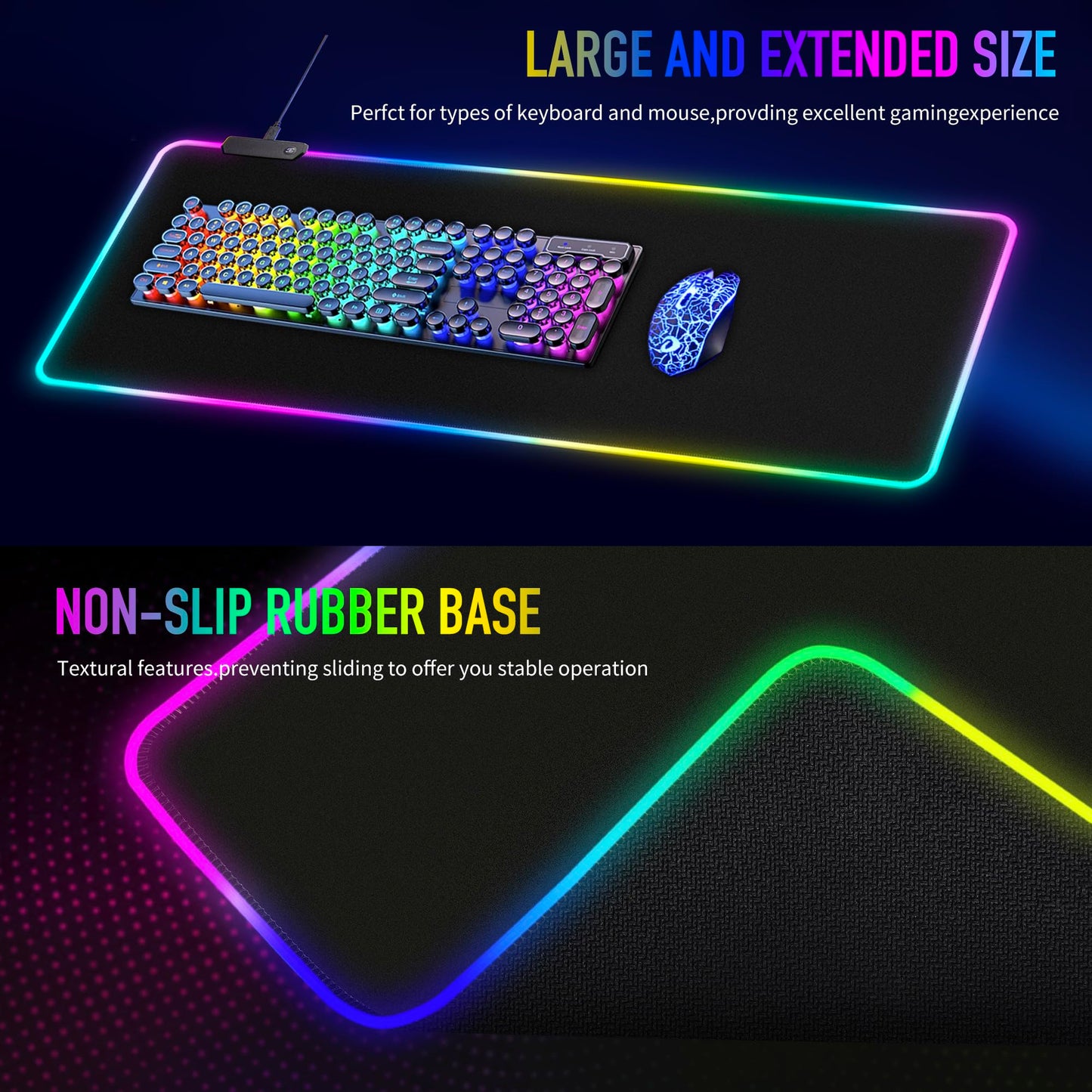 Large RGB Gaming Mouse Pad -15 Light Modes Touch Control Extended Soft Computer Keyboard Mat Non-Slip Rubber Base for Gamer Esports Pros 31.5X11.8(RGB)