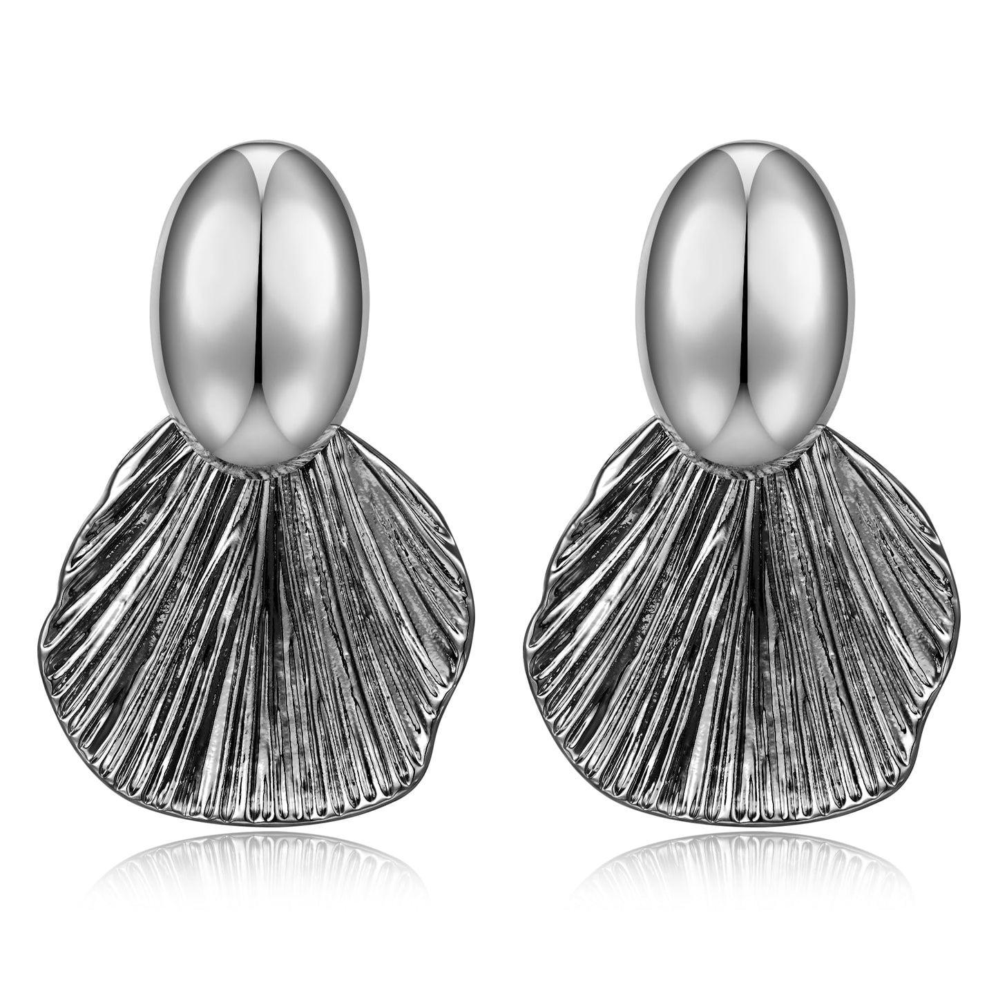FILMOON Dangle Shell Earring for Women Two-Tone Fan-shaped Black Earrings Fashion Statement Jewelry