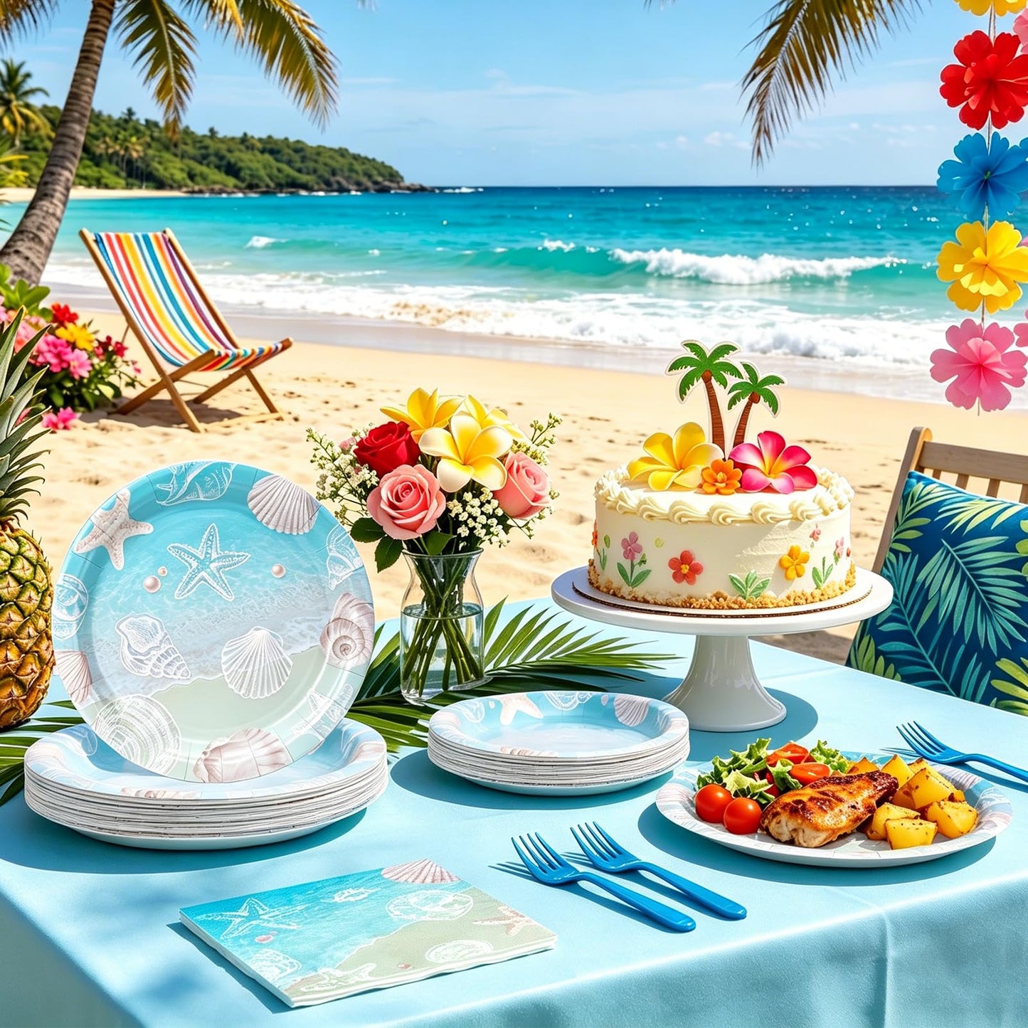Miucat Seashell Beach Party Decorations, Ocean Seashell Plates and Napkins Party Supplies, Tableware Set for Summer Beach Birthday Party, Baby Shower, Serves 24