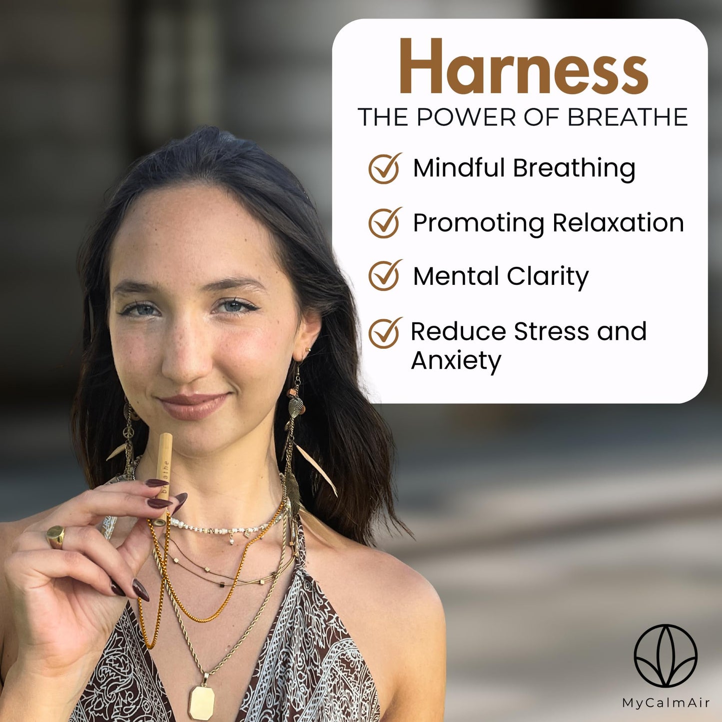 MyCalmAir Bamboo Breathing Necklace for Meditation, Mindfulness Tool, Stress Reducer, Eco-Friendly Breathe Pendant, Portable Relaxation Gift for Men & Women (Rose Gold)