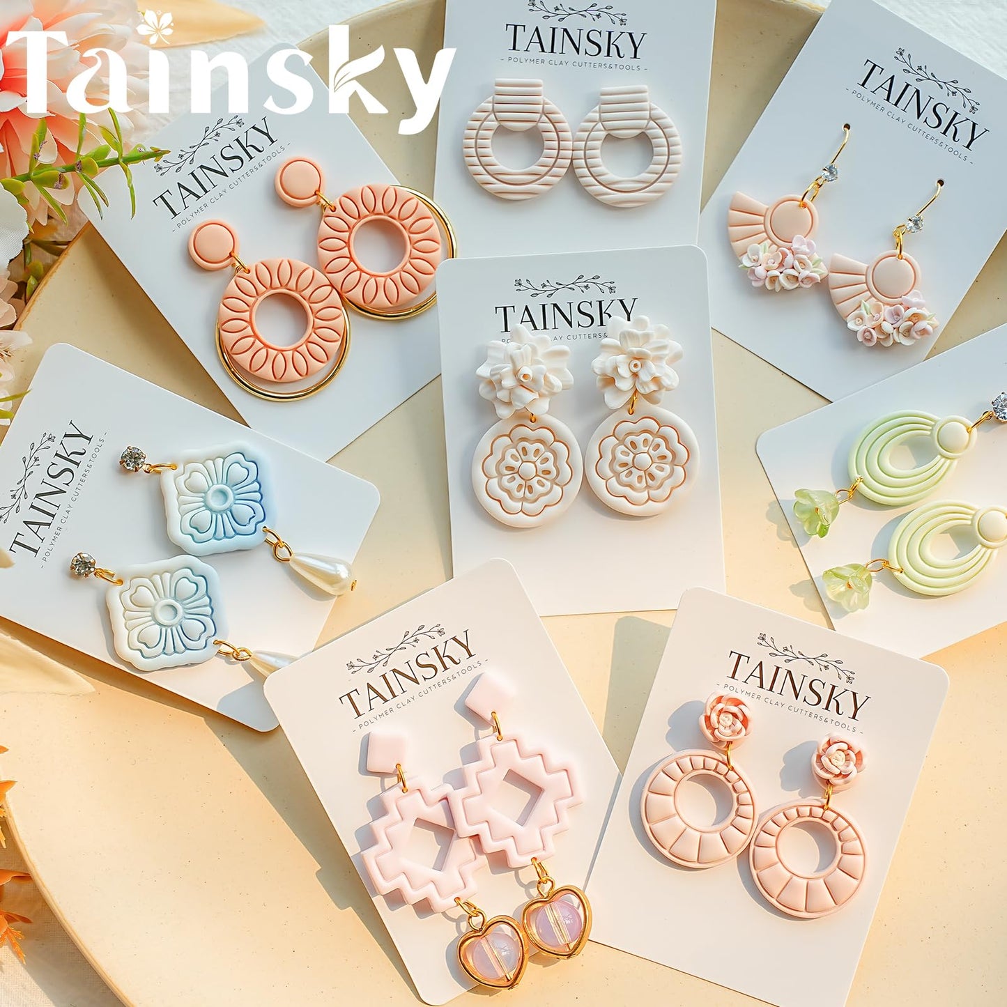 TAINSKY Geometric Clay Cutters, 15 Shapes Polymer Clay Cutters for Earrings Making, Organic Polymer Clay Cutters, Boho Clay Cutters for Polymer Clay Jewelry