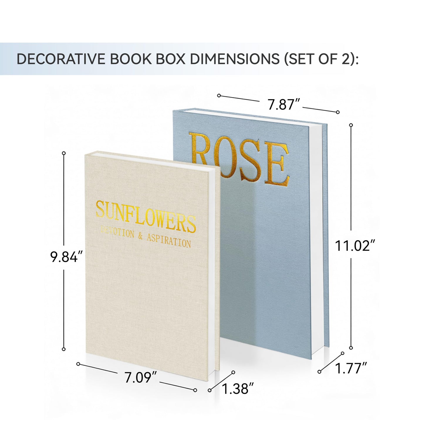 Sprsthai Premium Linen Decorative Book Box Set of 2 - Letter Gold Foil Embossed with Hidden Storage | Coffee Table, Bookshelf & Mantel Decor & Keepsake Organizer to Elevate Home Aesthetic,Blue